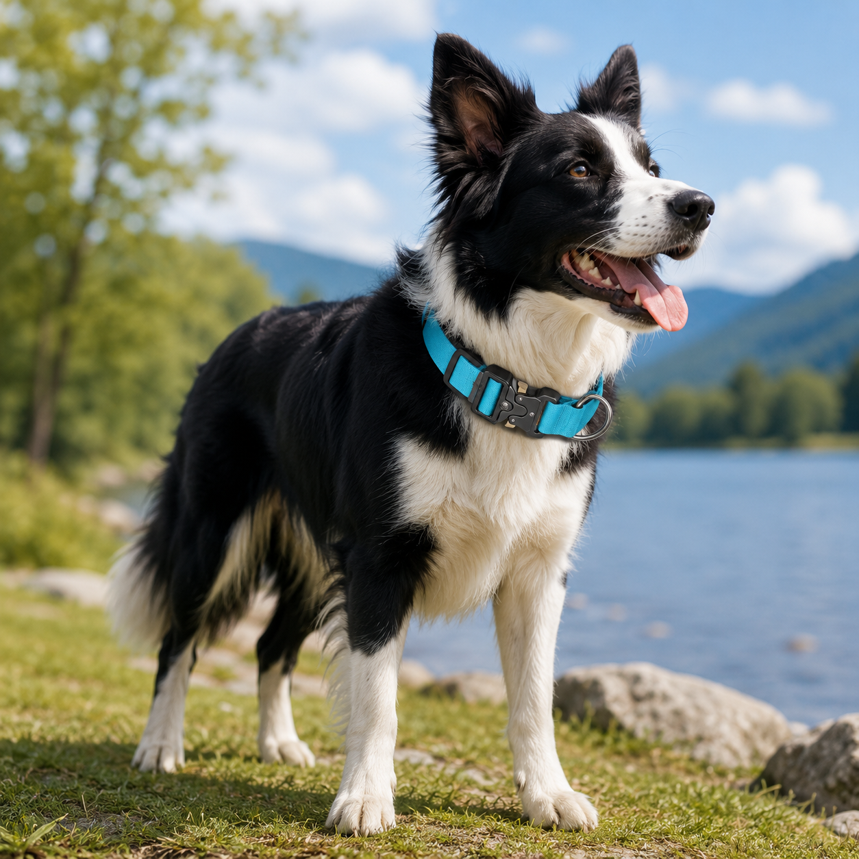 Blue Tactical Dog Collar for Large Dogs (XL size)- Wide Padded Nylon Collar view 2