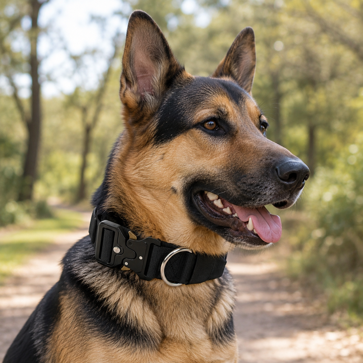 Black Tactical Dog Collar for Large Dogs (L size)- Wide Padded Nylon Collar view 2