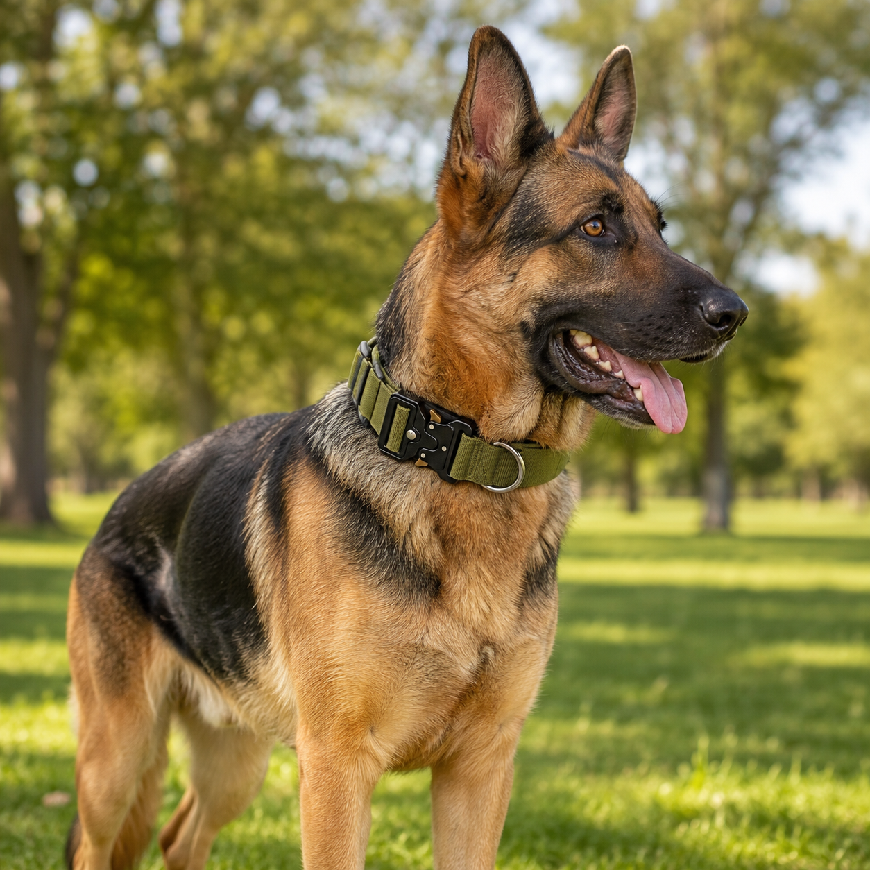 Green Tactical Dog Collar for Large Dogs (M size)- Wide Padded Nylon Collar view 2