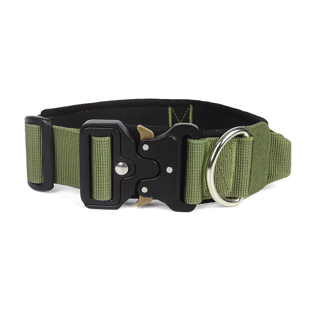 Green Tactical Dog Collar for Large Dogs (M size)- Wide Padded Nylon Collar view 7