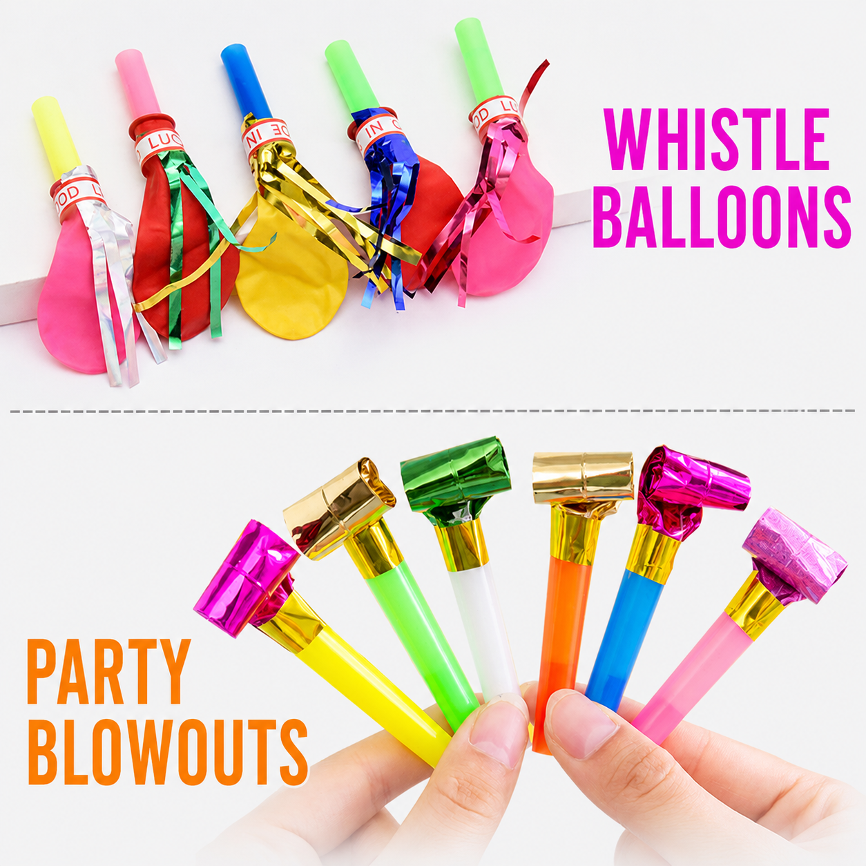 200 Piece Party Whistle and Blowout Set - 100 Whistle Balloons and 100 Party view 3