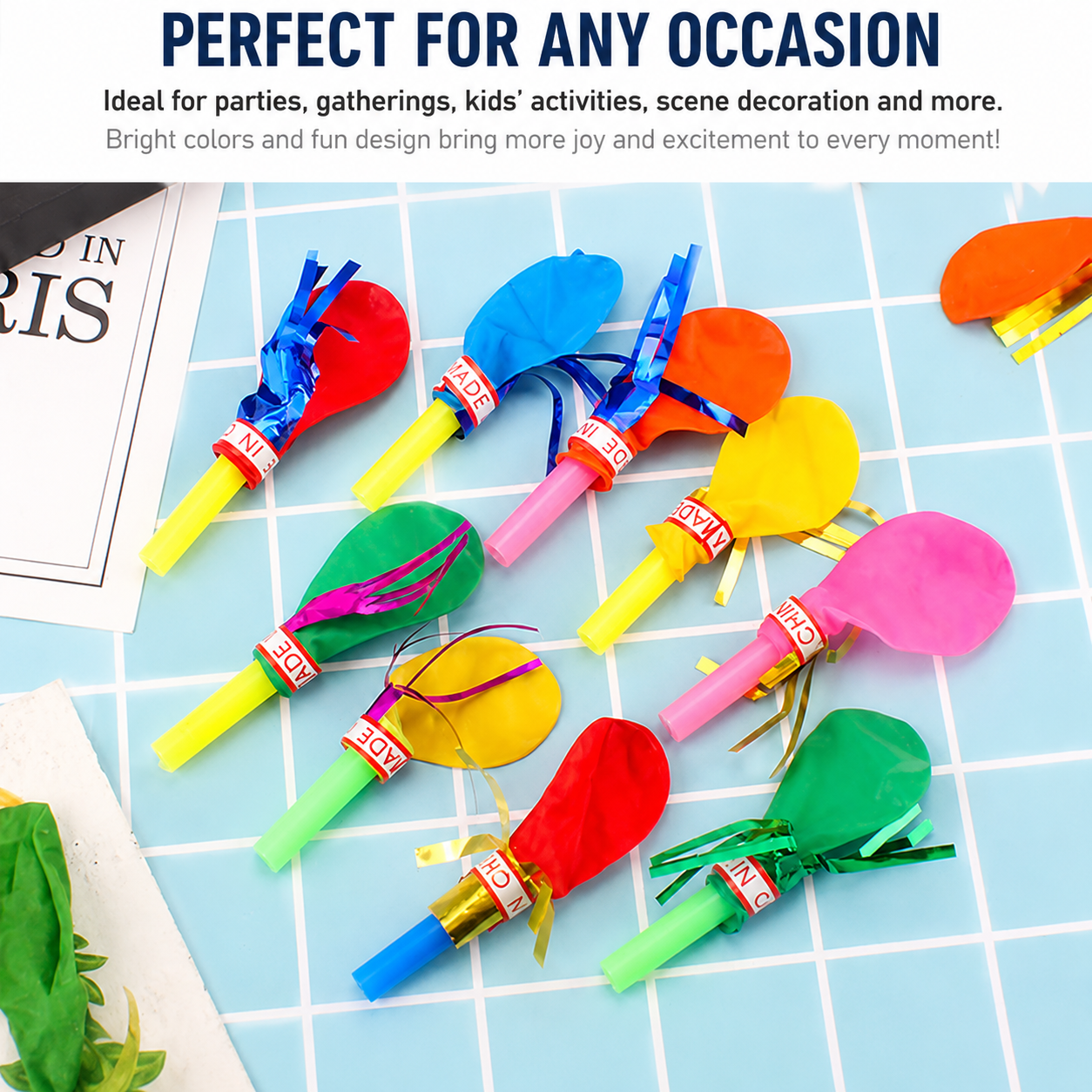 200 Piece Party Whistle and Blowout Set - 100 Whistle Balloons and 100 Party view 6