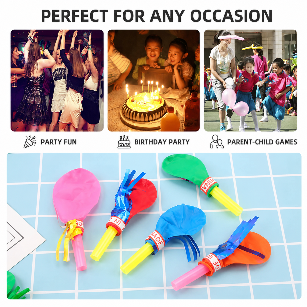 100 Piece Party Whistle and Blowout Set - 50 Whistle Balloons and 50 Party Blowers view 2