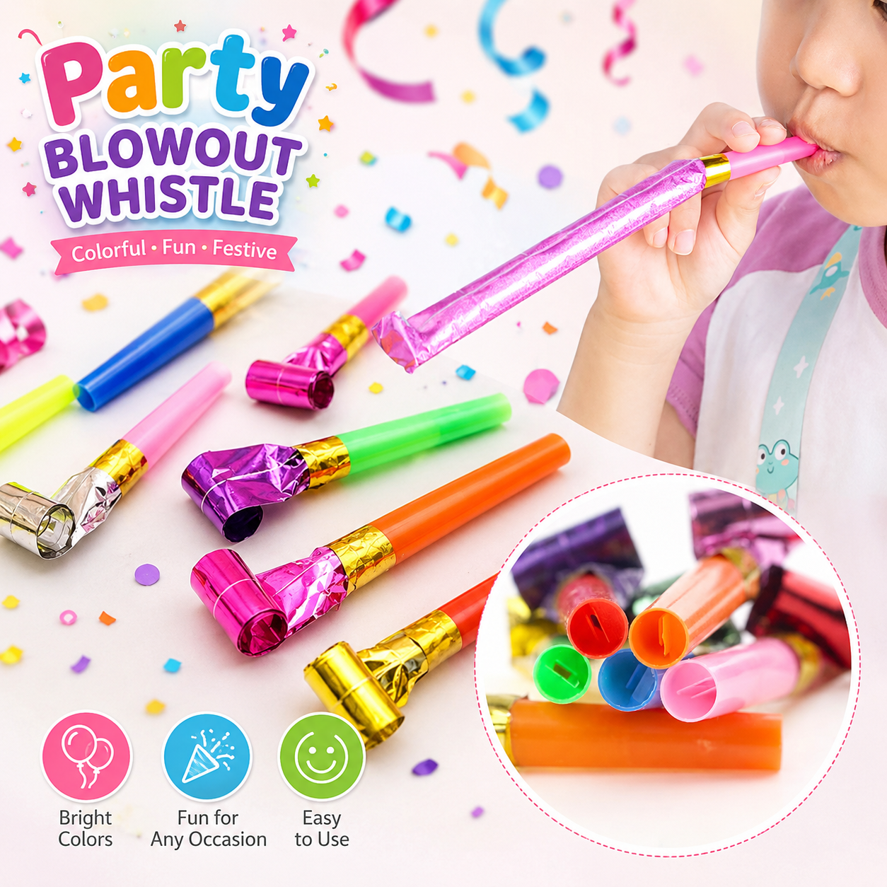 100 Piece Party Whistle and Blowout Set - 50 Whistle Balloons and 50 Party Blowers view 4