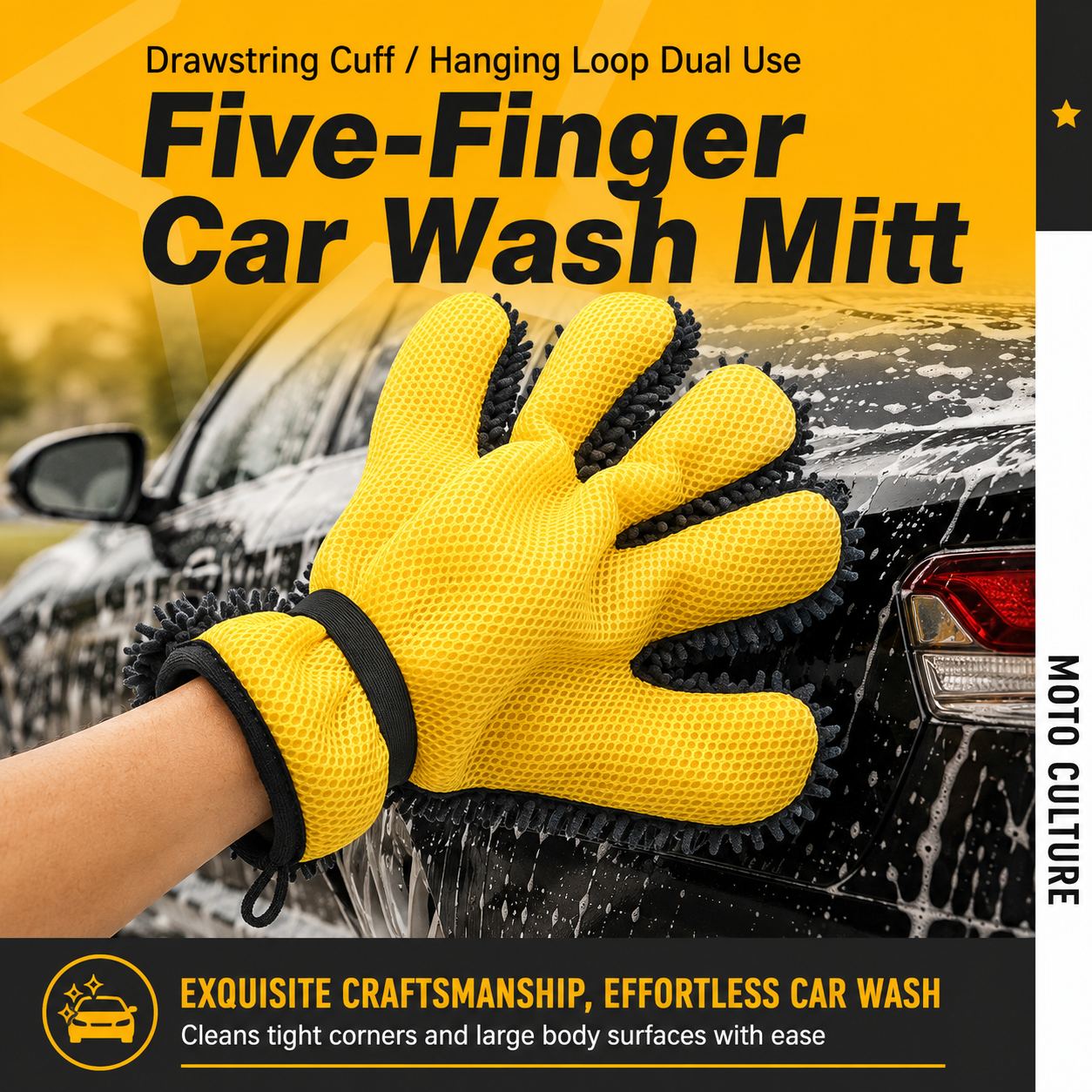 Five Finger Car Wash Glove Chenille Microfiber Cleaning Mitt Soft Scratch-Free view 2