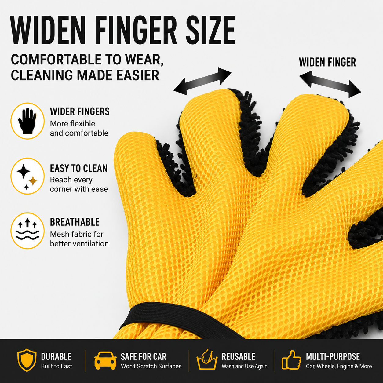Five Finger Car Wash Glove Chenille Microfiber Cleaning Mitt Soft Scratch-Free view 3