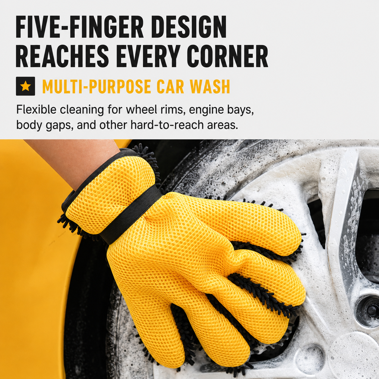 Five Finger Car Wash Glove Chenille Microfiber Cleaning Mitt Soft Scratch-Free view 4
