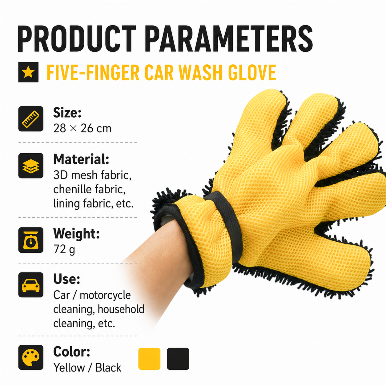 Five Finger Car Wash Glove Chenille Microfiber Cleaning Mitt Soft Scratch-Free view 7