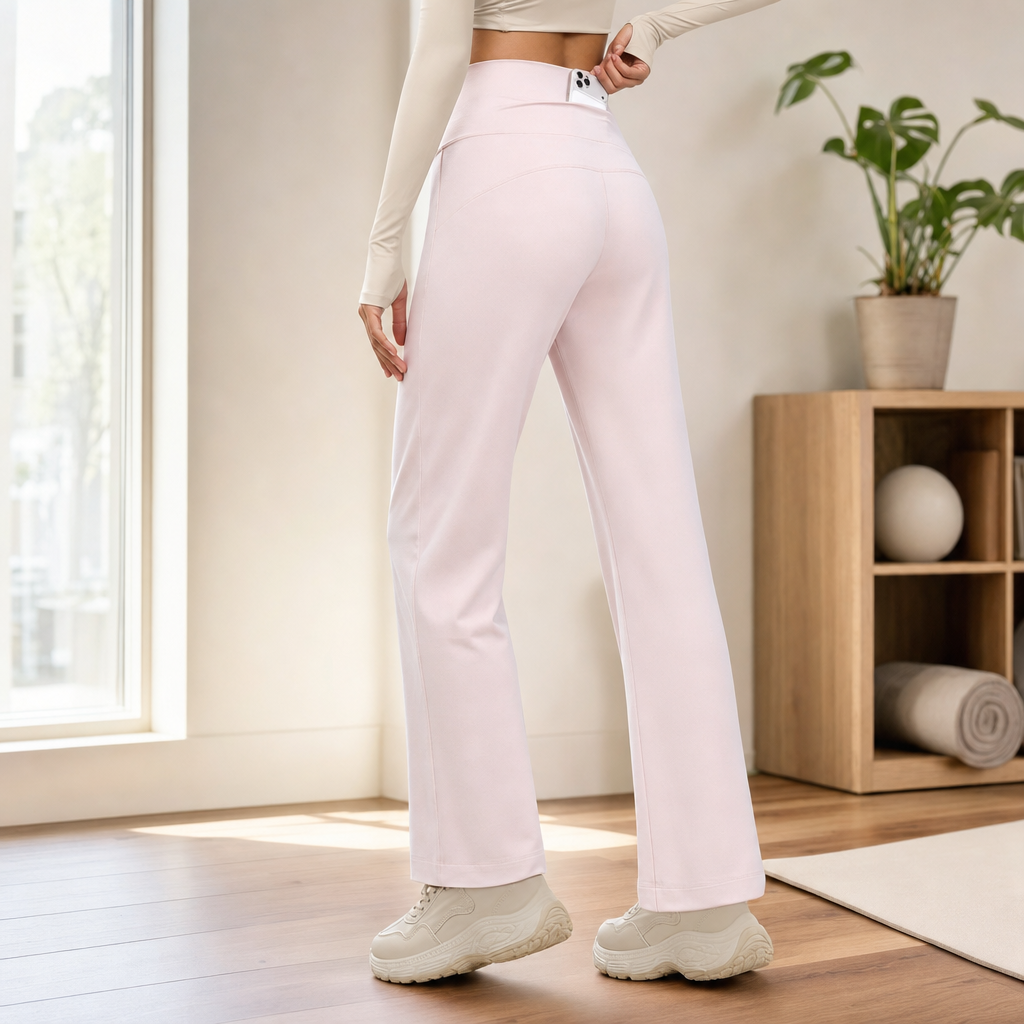 Pink Women's High Waisted Straight Leg Yoga Pants (M size)- Spandex Activewear view 4