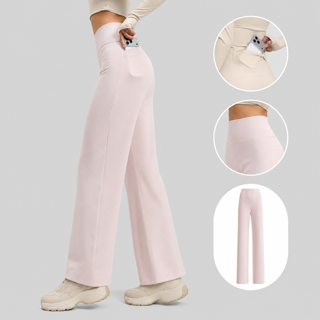 Pink Women's High Waisted Straight Leg Yoga Pants (L size)- Spandex Activewear view 2