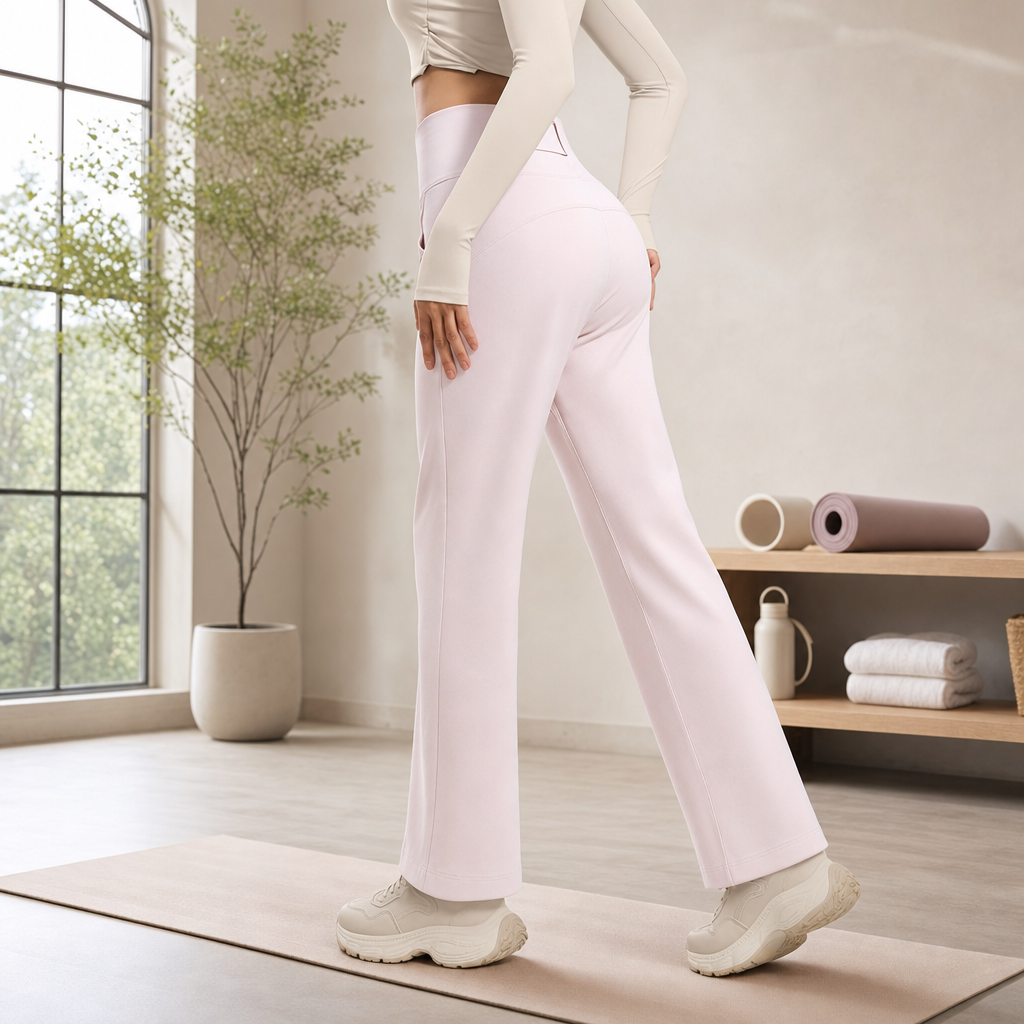 Pink Women's High Waisted Straight Leg Yoga Pants (L size)- Spandex Activewear view 3