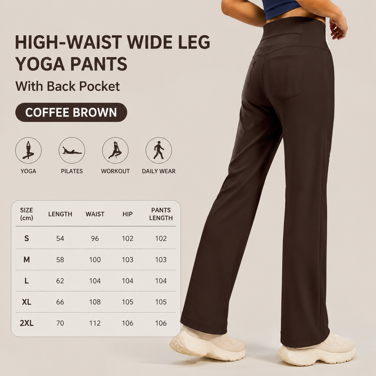 Women's High Waisted Straight Leg Yoga Pants (L size) - Coffee Brown view 5