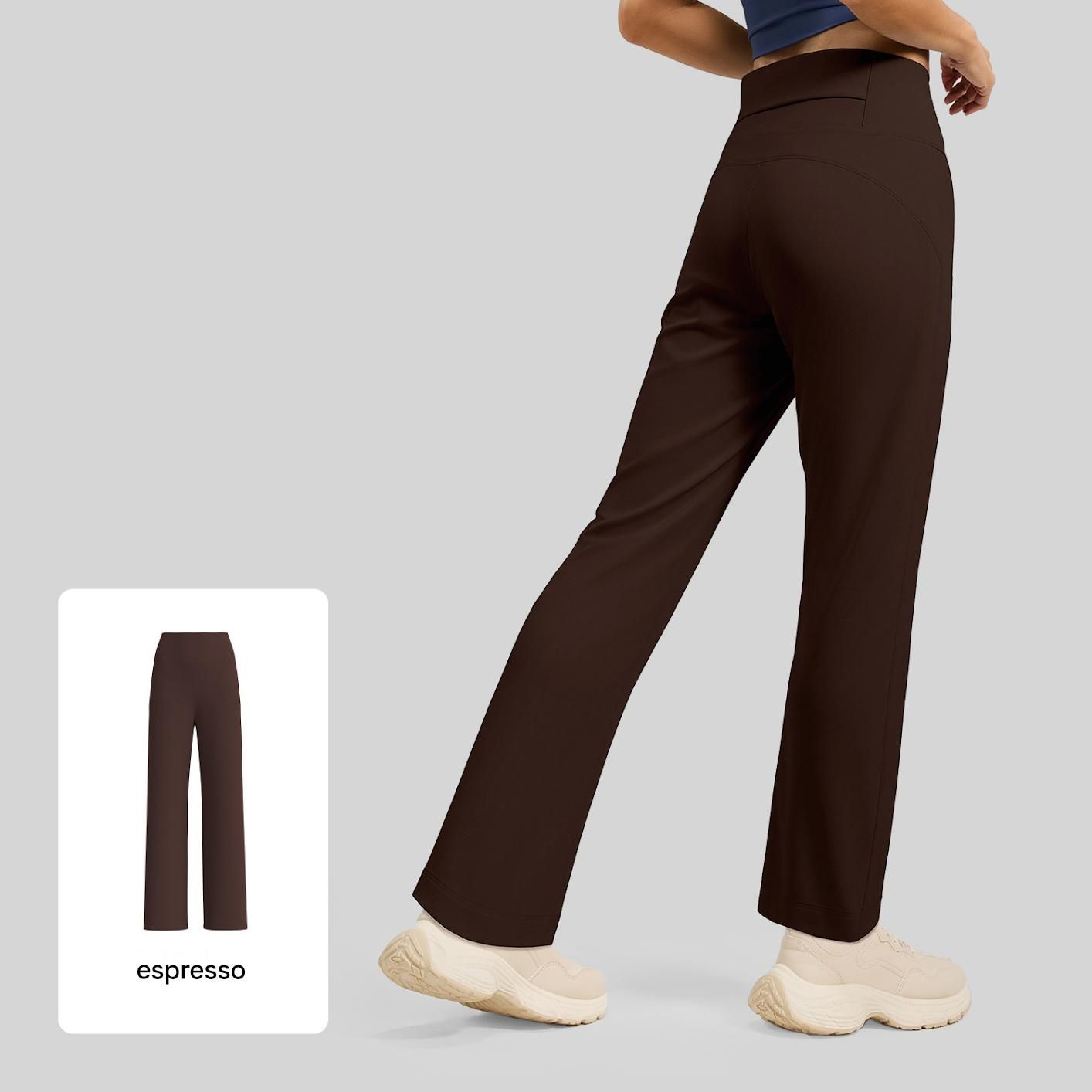Women's High Waisted Straight Leg Yoga Pants (XXL size) - Coffee Brown view 2
