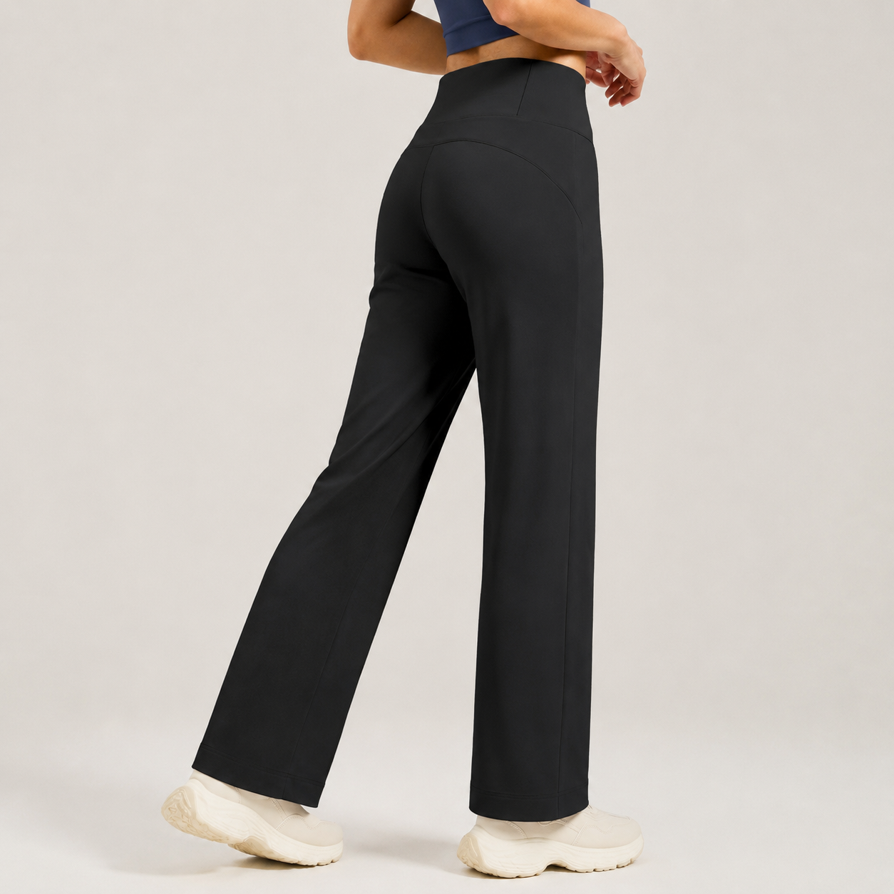 Black Womens High Waist Straight Leg Yoga Pants (M size)- Loose Fit Full view 2