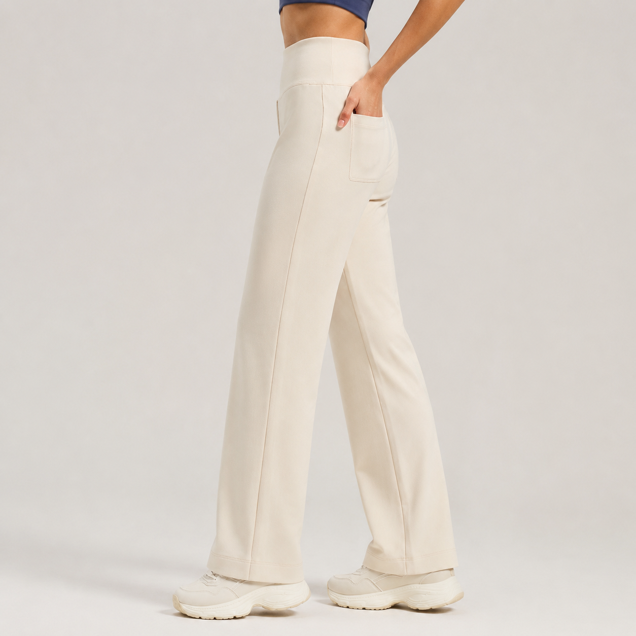 Women's High Waisted Straight Leg Yoga Pants (M size)- White Loose Fit view 2