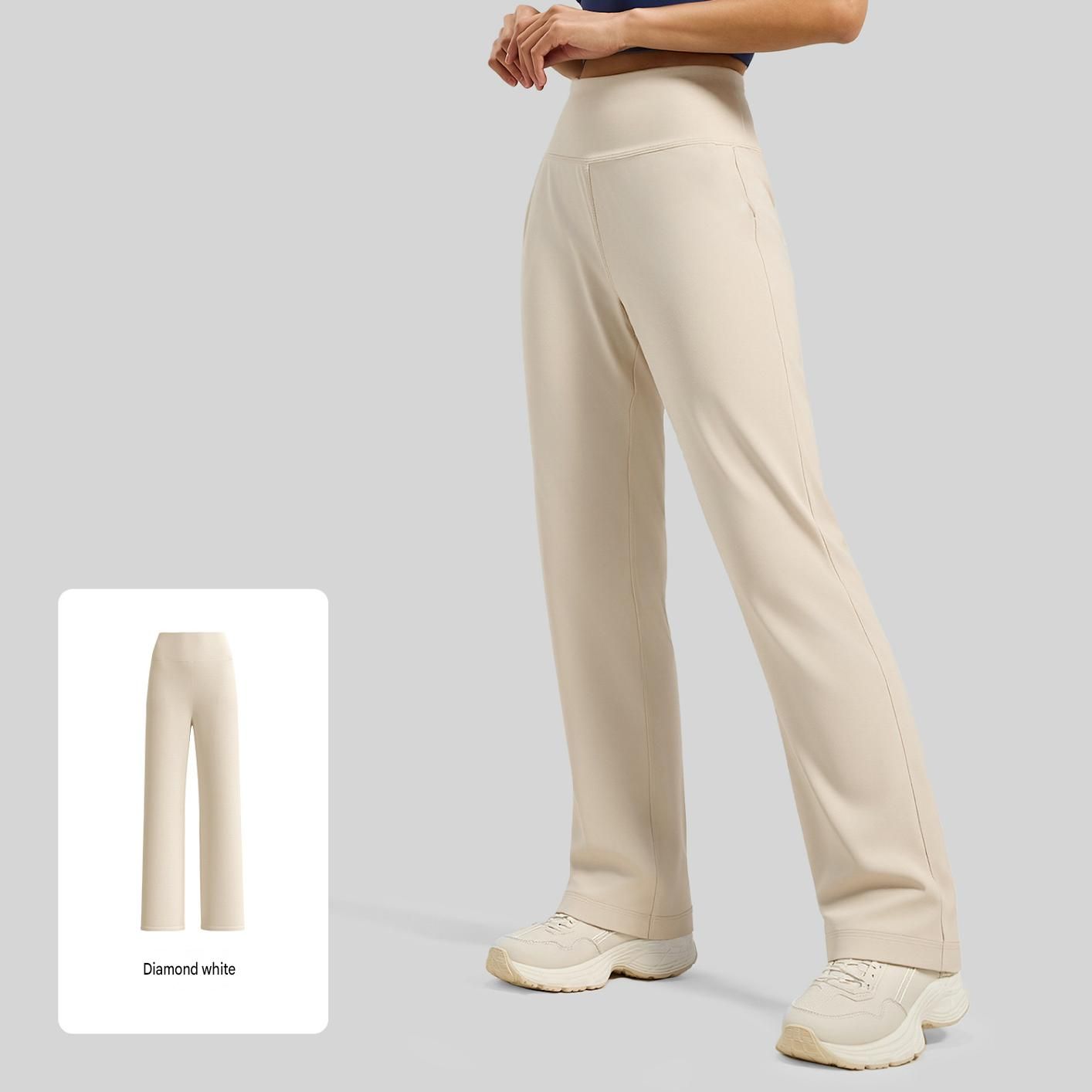 Women's High Waisted Straight Leg Yoga Pants (XL size)- White Loose Fit — image 1