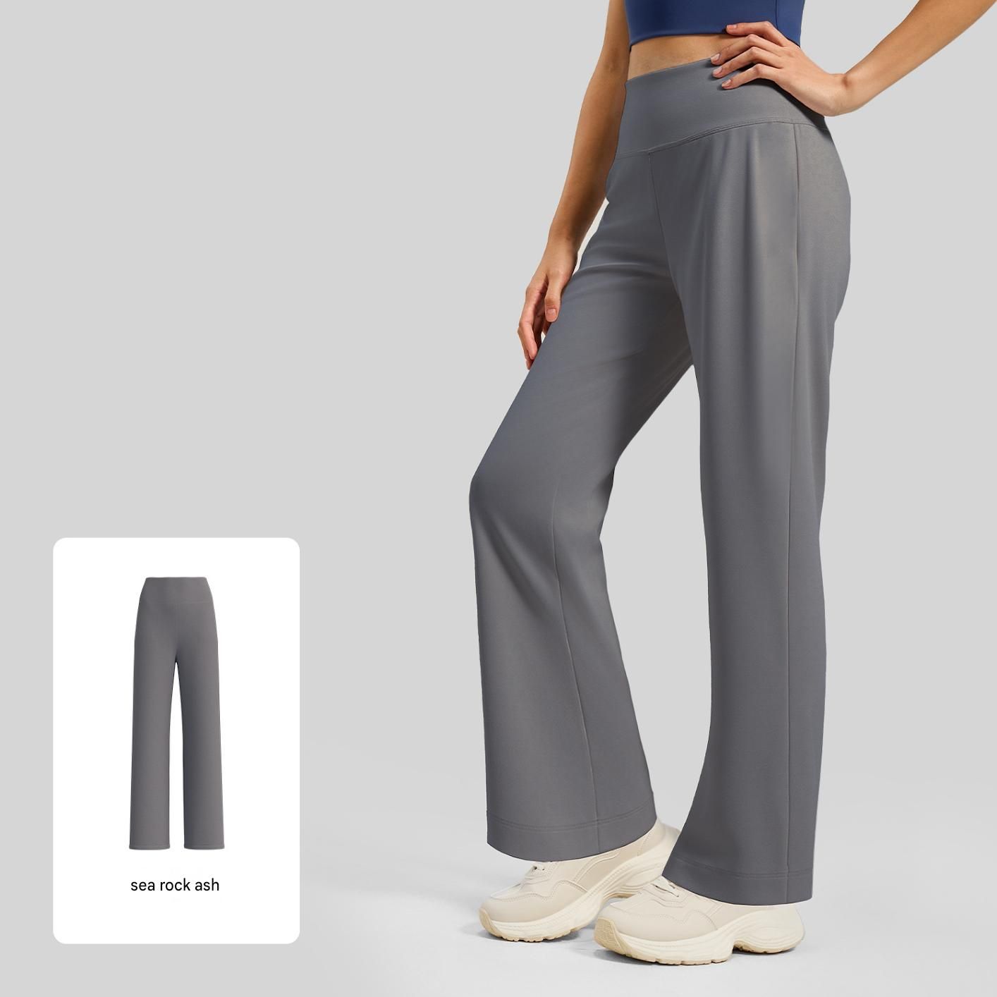 Women's High Waist Yoga Pants (S size)- Grey Loose Straight Leg Full Length view 3