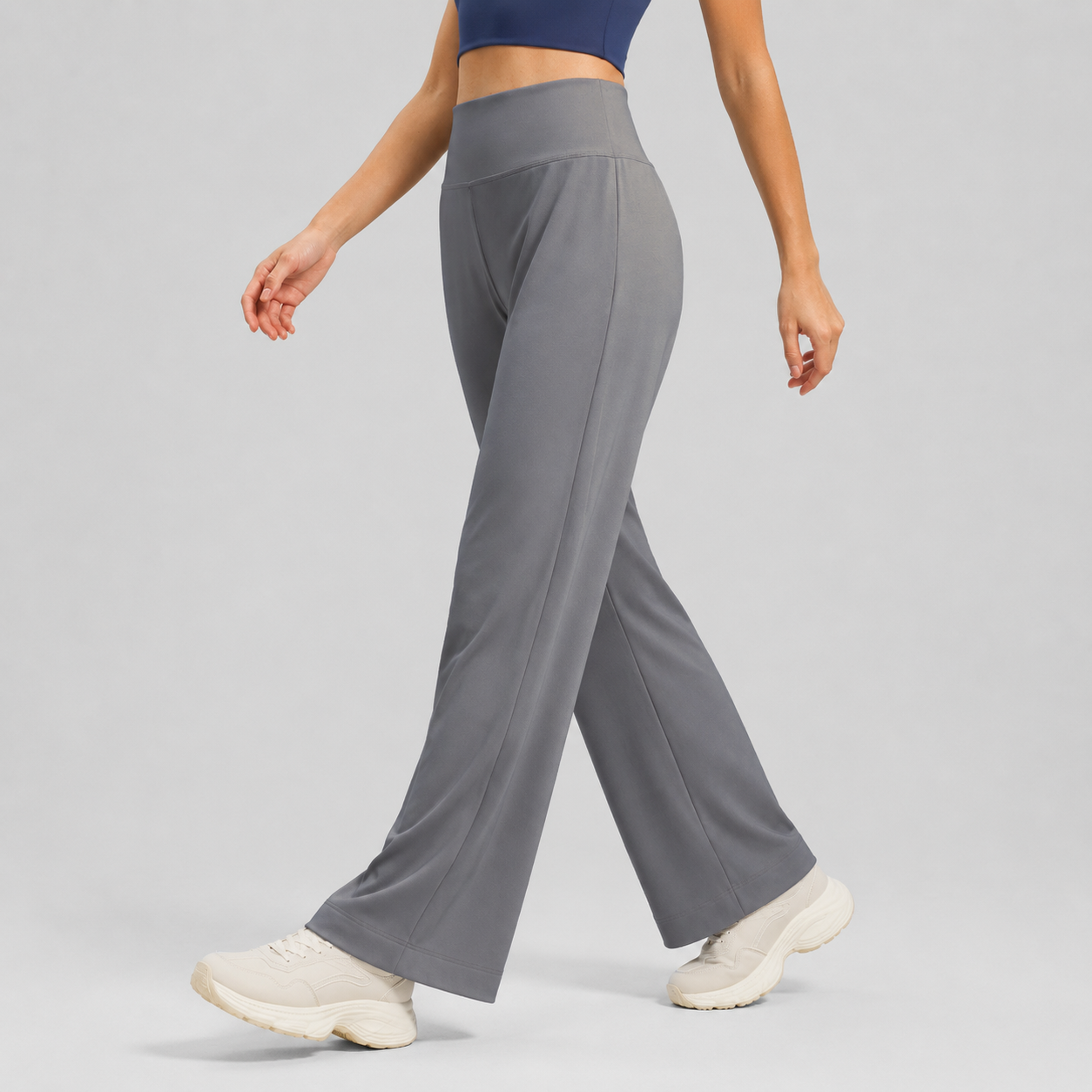 Women's High Waist Yoga Pants (L size)- Grey Loose Straight Leg Full Length — image 1