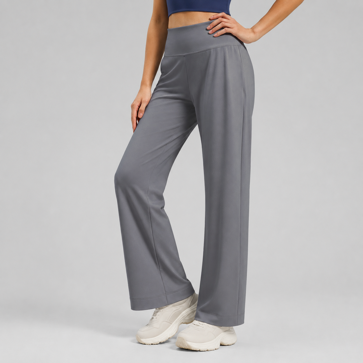 Women's High Waist Yoga Pants (XL size)- Grey Loose Straight Leg Full Length view 2