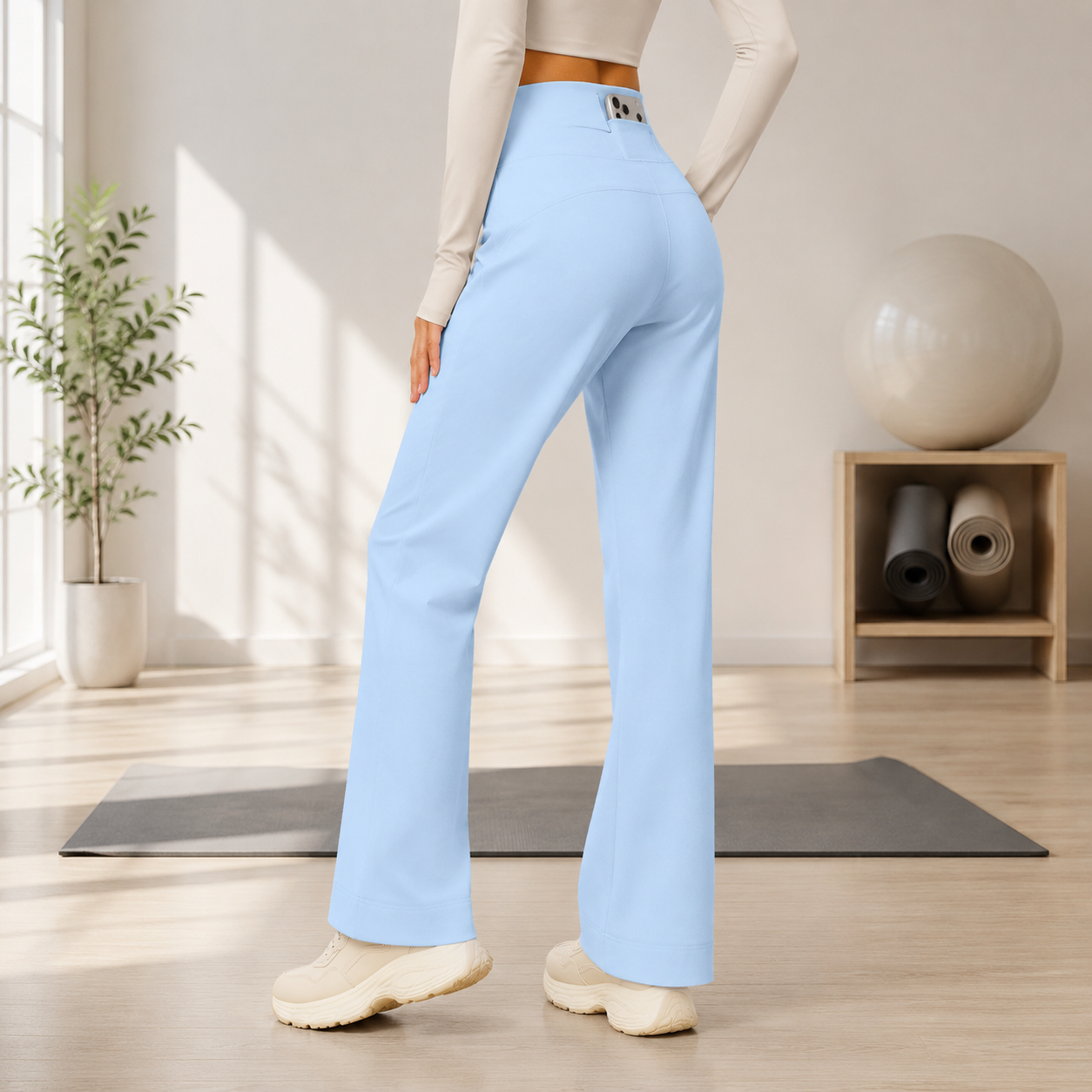 Women's High Waist Yoga Pants (L size)- Blue Loose Straight Leg Full Length — image 1