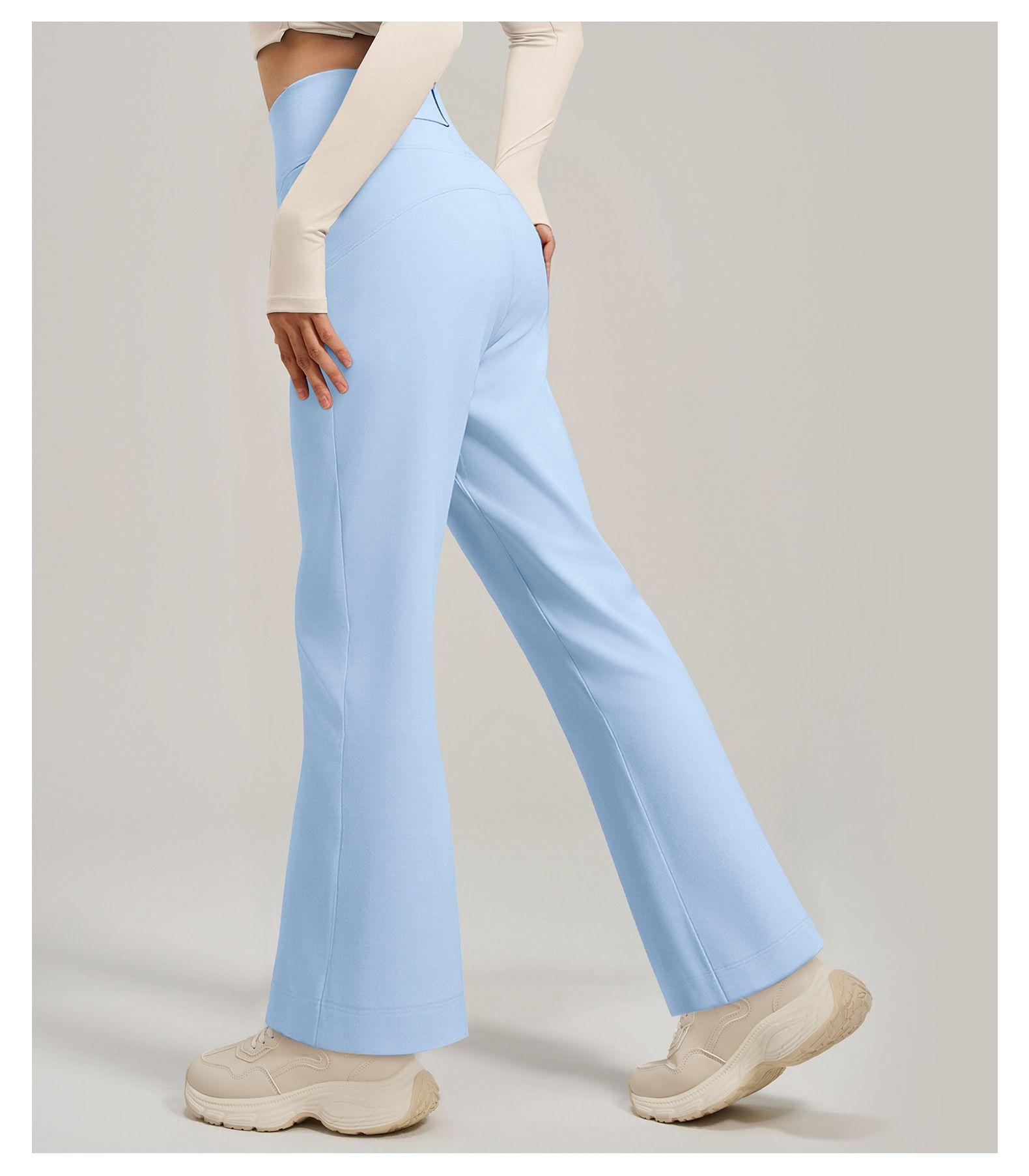 Women's High Waist Yoga Pants (L size)- Blue Loose Straight Leg Full Length view 4