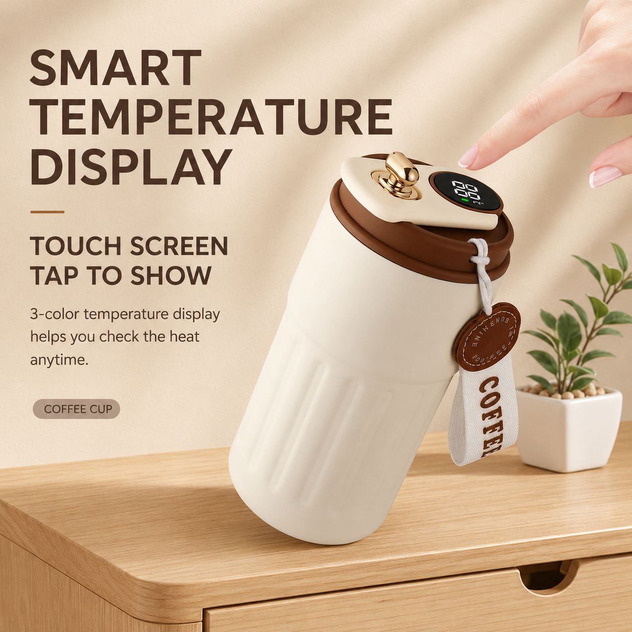 Smart Coffee Tumbler(White lid) 450ml Vacuum Insulated Travel Mugwith view 4