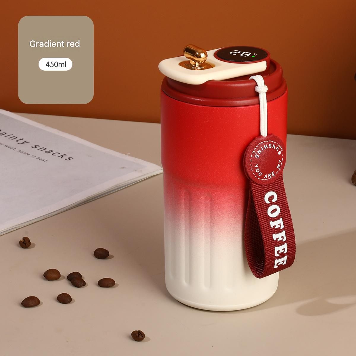 Smart Coffee Tumbler(Gradient red) 450ml Vacuum Insulated Travel Mugwith view 2