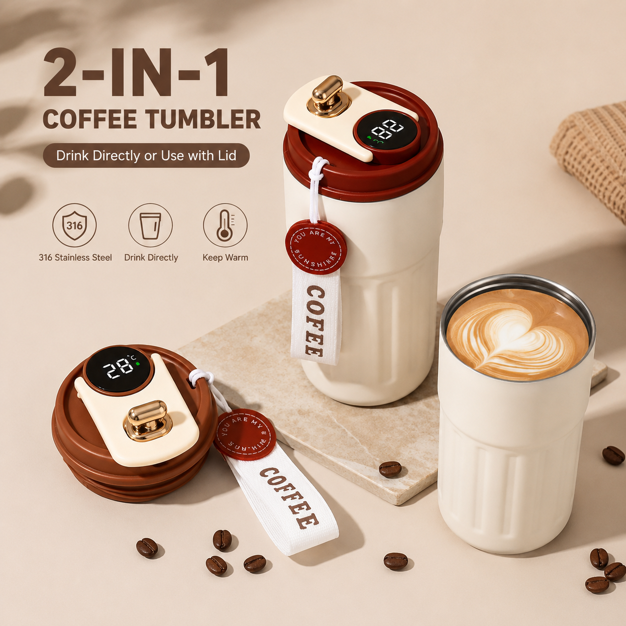 Smart Coffee Tumbler(Gradient Green) 450ml Vacuum Insulated Travel Mugwith view 3