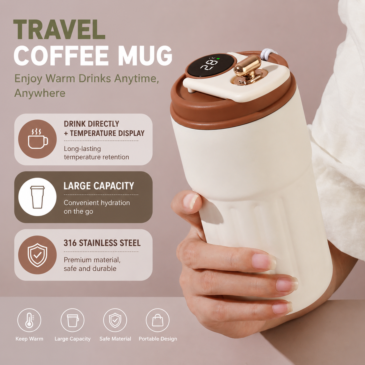 Smart Coffee Tumbler(Gradient Green) 450ml Vacuum Insulated Travel Mugwith view 5