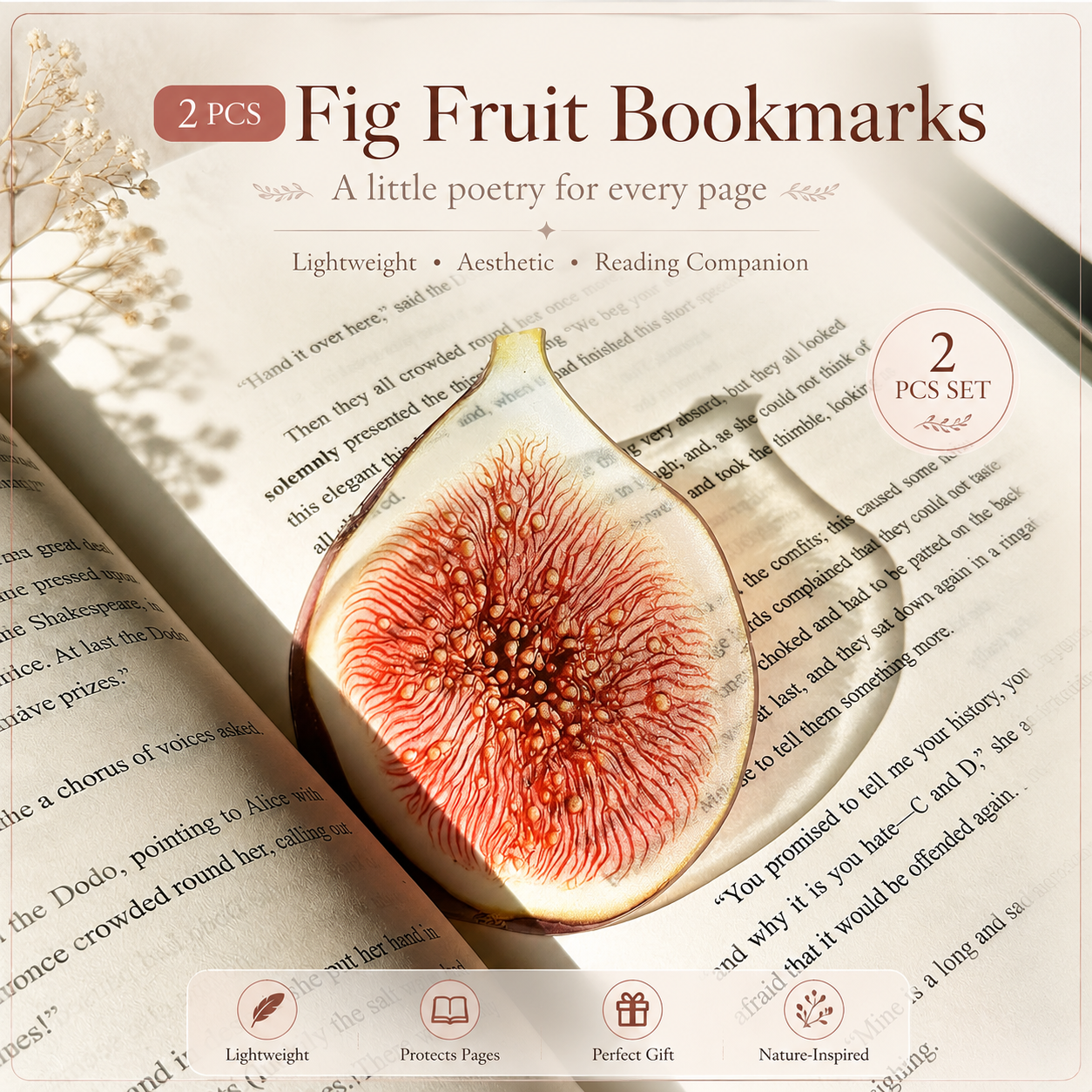 2PCS Cute Figs Acrylic Bookmarks Fruit Transparent Reading Bookmarks Aesthetic view 2