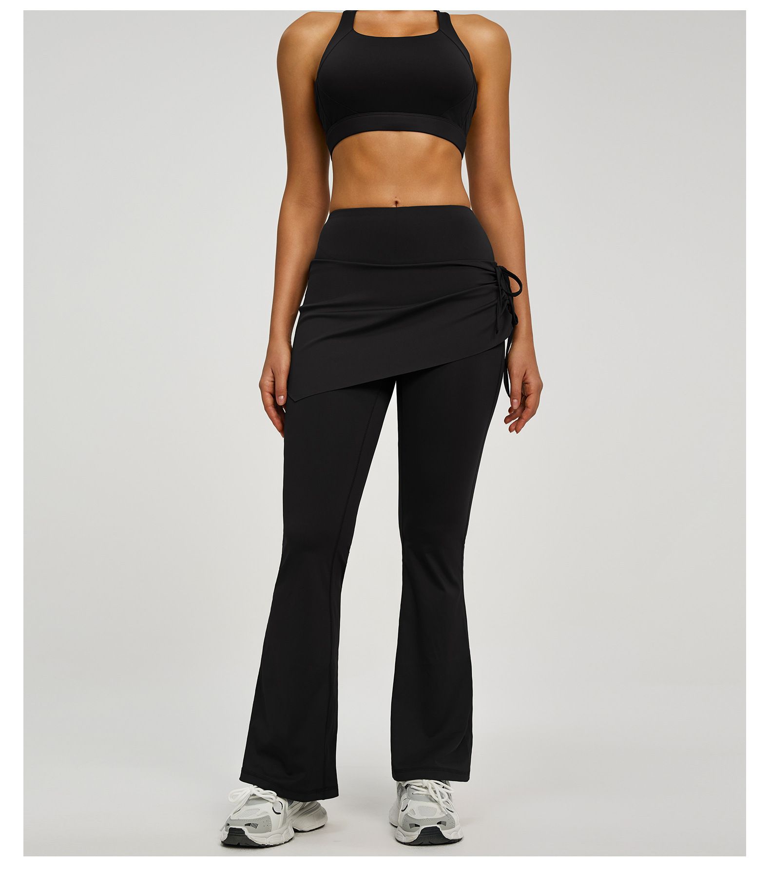 Women's High Waist Skirted Flare Yoga Pants with Adjustable Ruched Drawstring view 5
