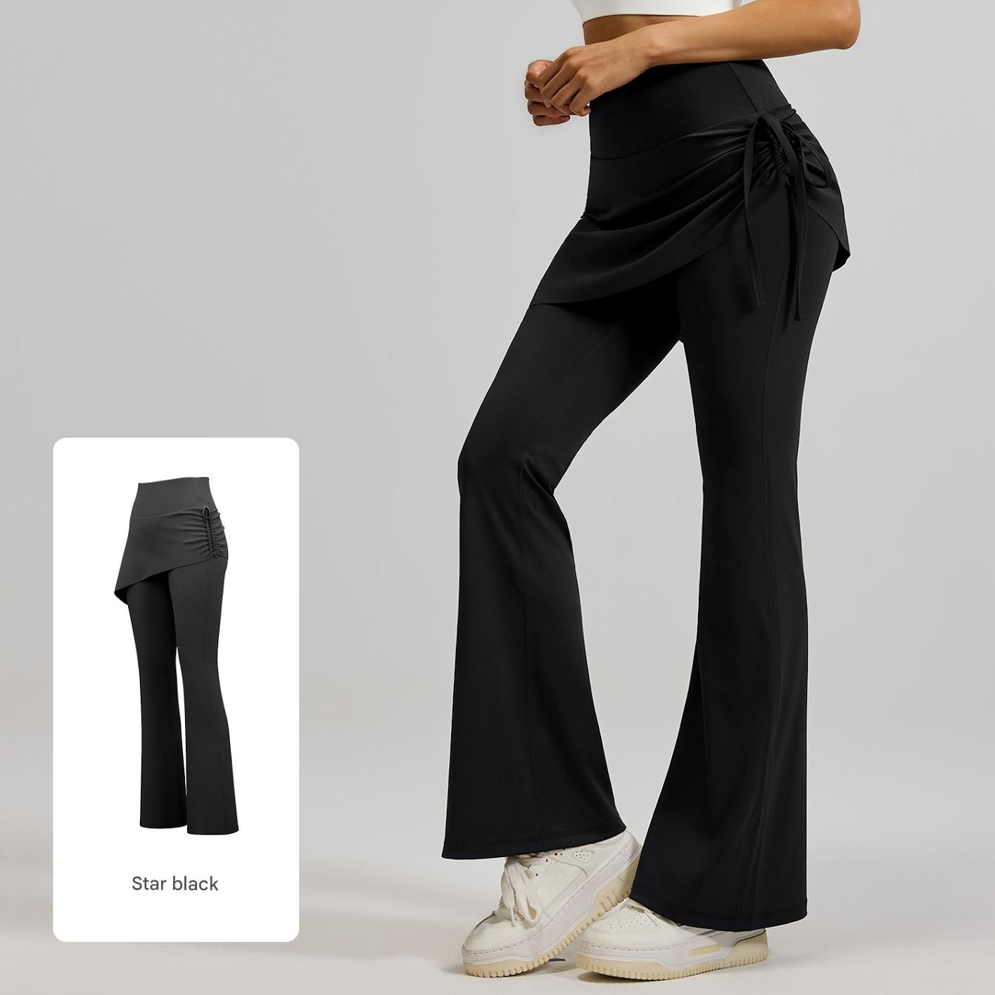 Women's High Waist Skirted Flare Yoga Pants with Adjustable Ruched Drawstring view 2