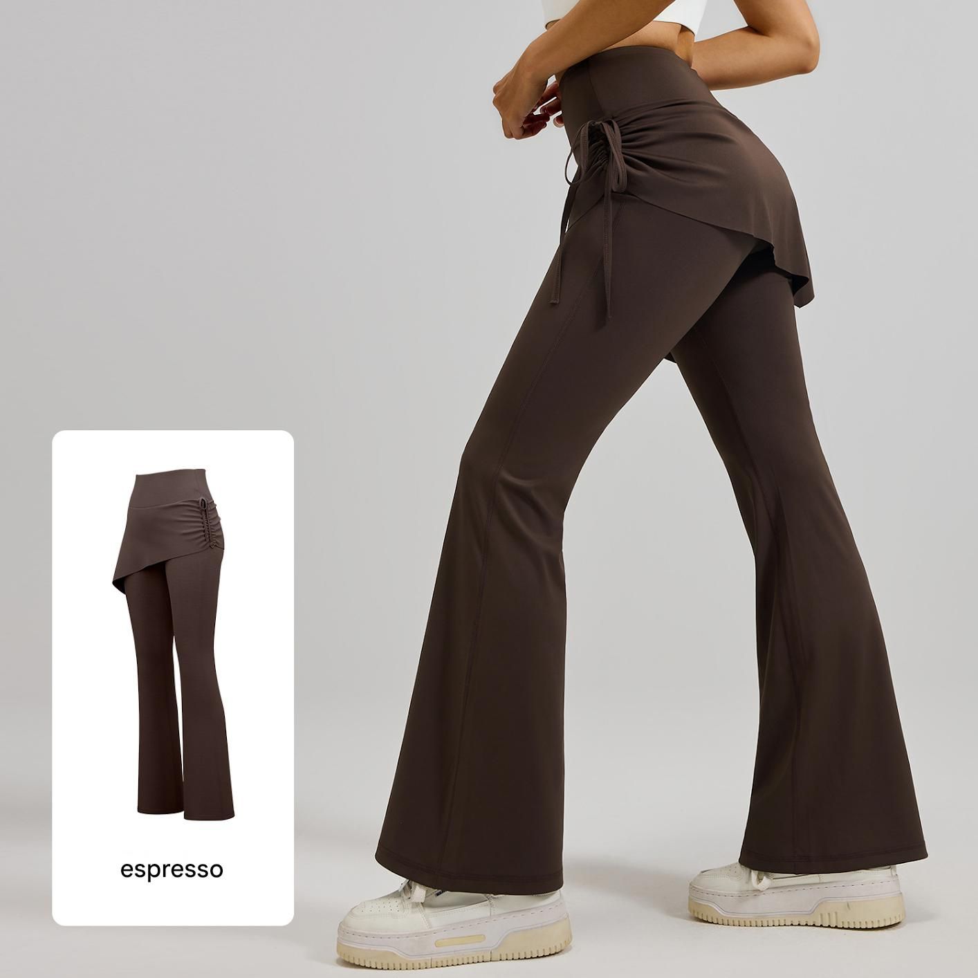 Women's High Waist Skirted Flare Yoga Pants with Adjustable Ruched Drawstring view 3