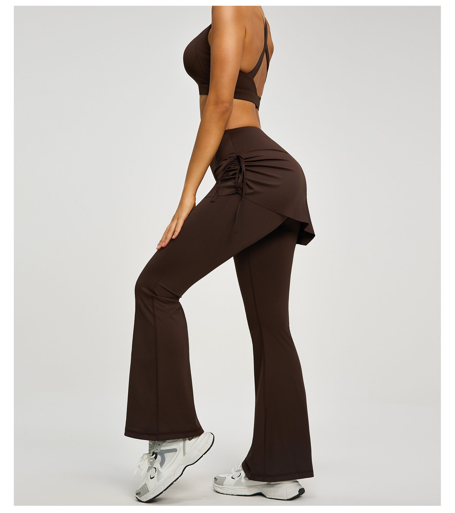 Women's High Waist Skirted Flare Yoga Pants with Adjustable Ruched Drawstring view 4