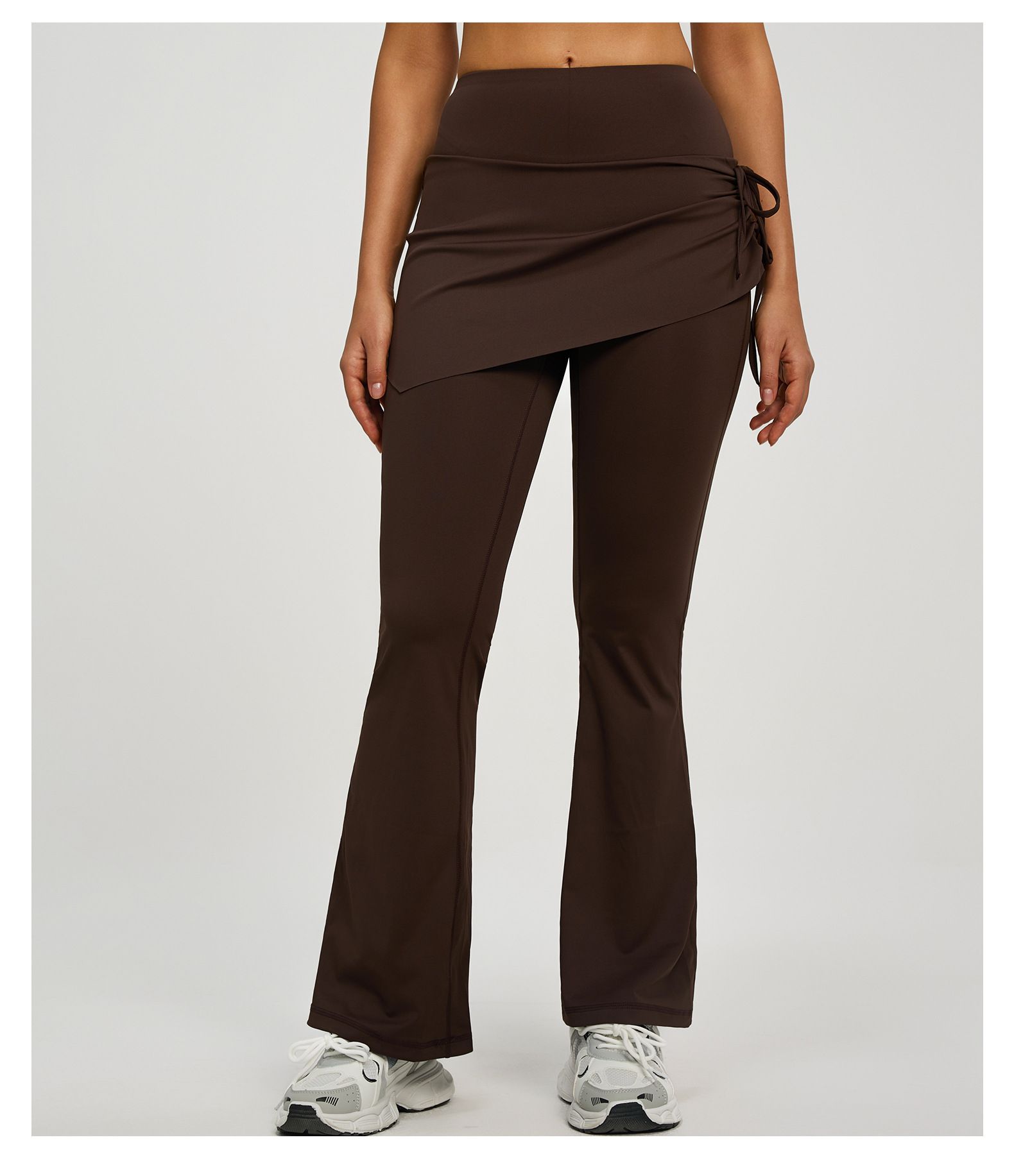 Women's High Waist Skirted Flare Yoga Pants with Adjustable Ruched Drawstring view 5