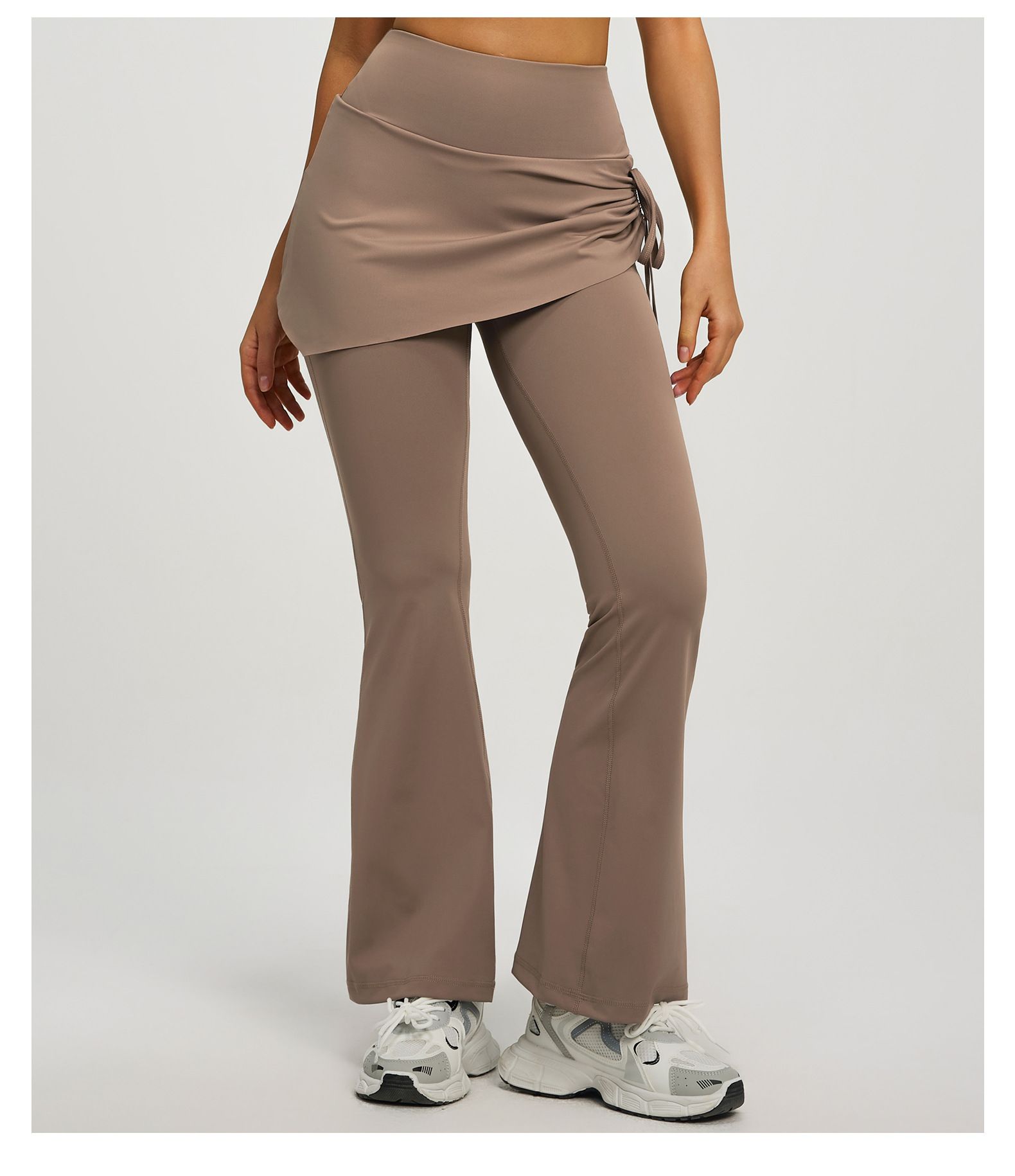 Women's High Waist Skirted Flare Yoga Pants with Adjustable Ruched Drawstring view 2