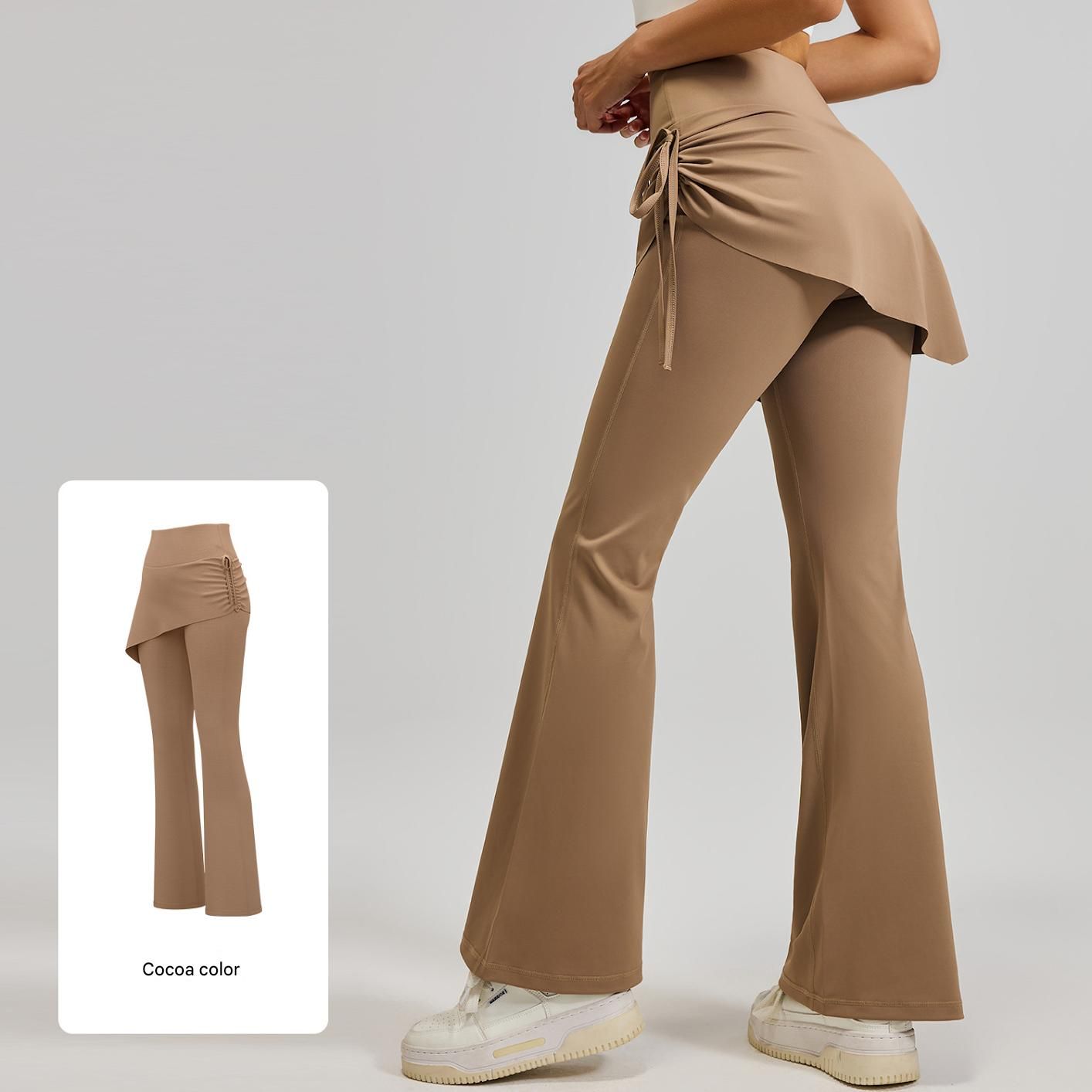 Women's High Waist Skirted Flare Yoga Pants with Adjustable Ruched Drawstring view 5