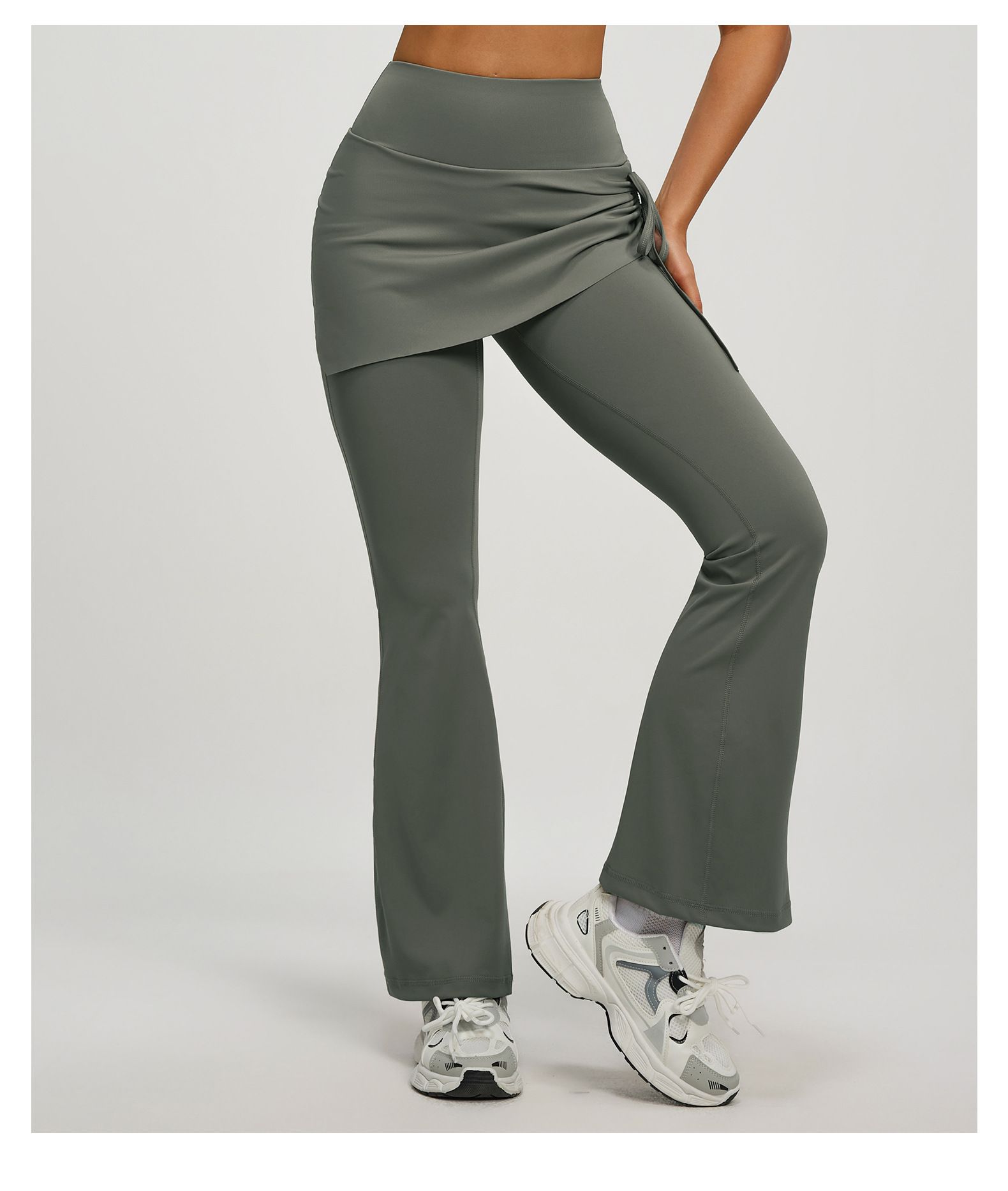 Women's High Waist Skirted Flare Yoga Pants with Adjustable Ruched Drawstring view 4