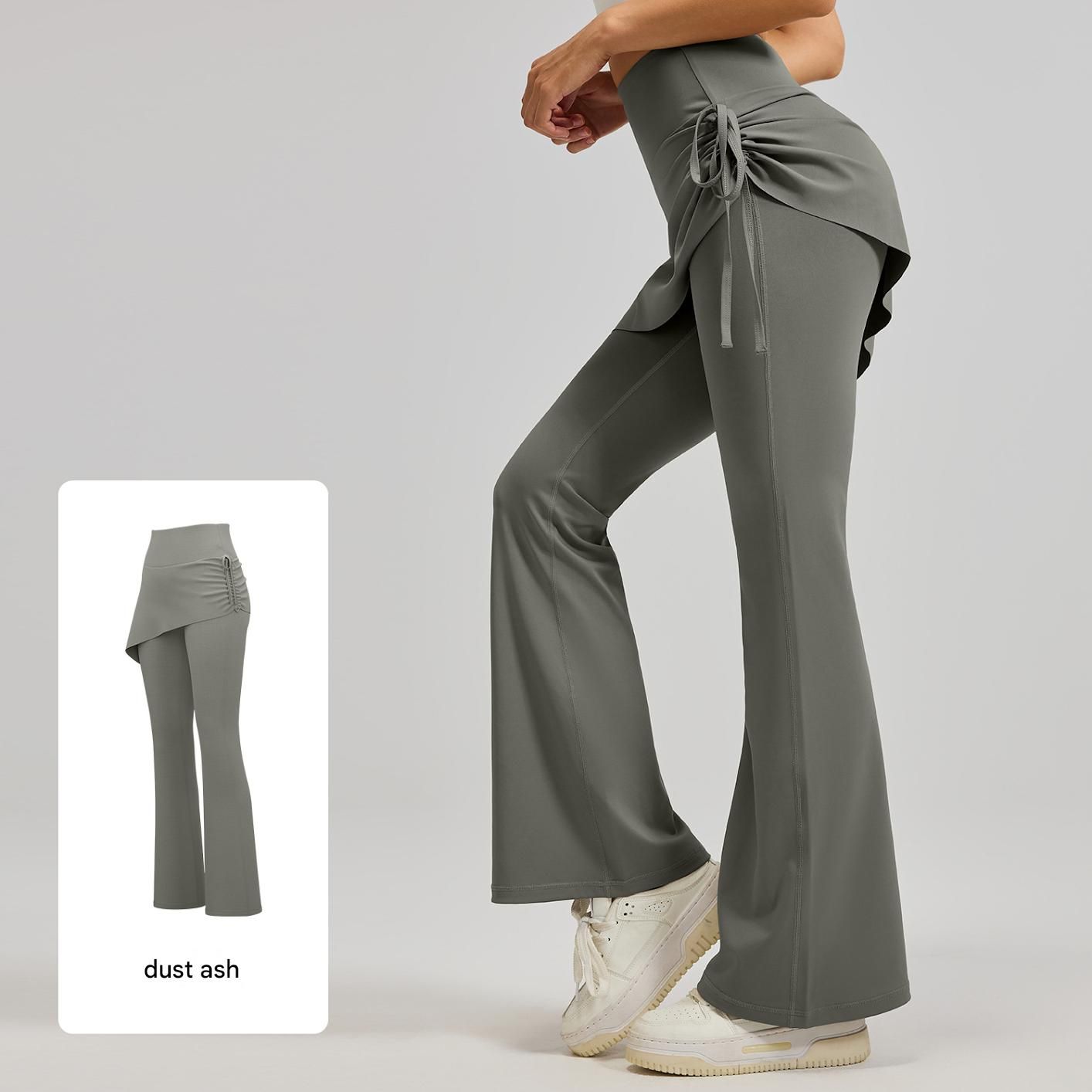 Women's High Waist Skirted Flare Yoga Pants with Adjustable Ruched Drawstring view 2