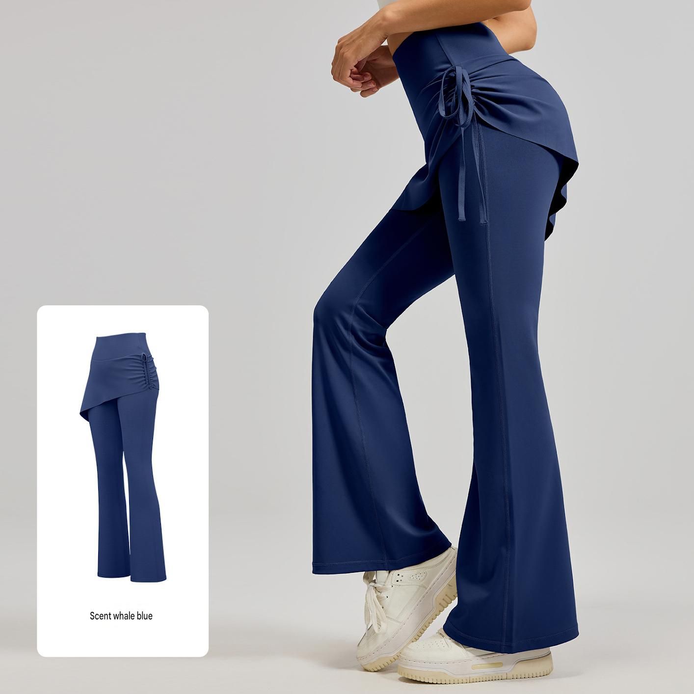 Women's High Waist Skirted Flare Yoga Pants with Adjustable Ruched Drawstring view 2
