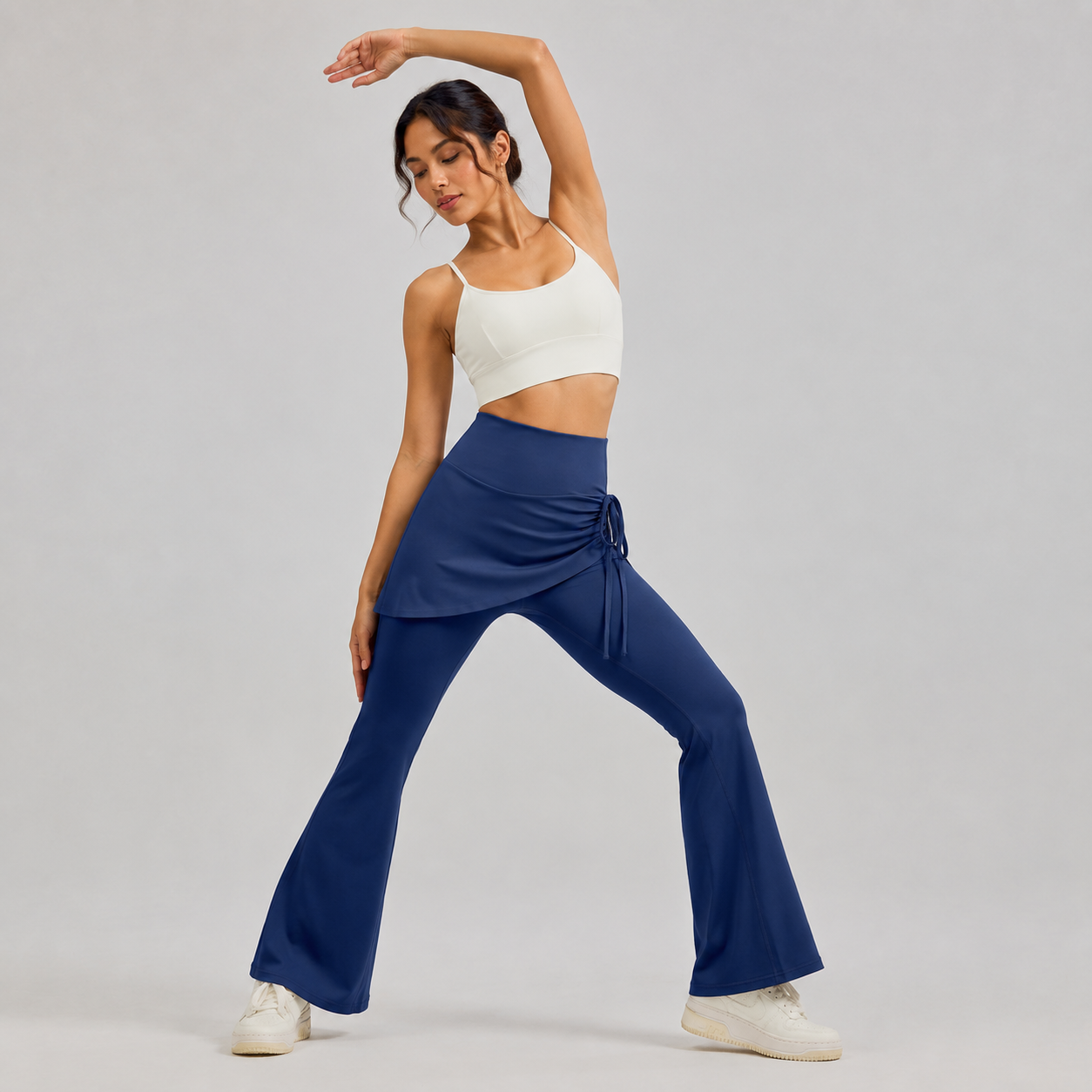 Women's High Waist Skirted Flare Yoga Pants with Adjustable Ruched Drawstring view 3
