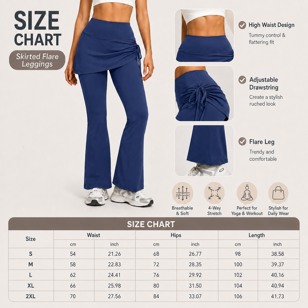 Women's High Waist Skirted Flare Yoga Pants with Adjustable Ruched Drawstring view 5
