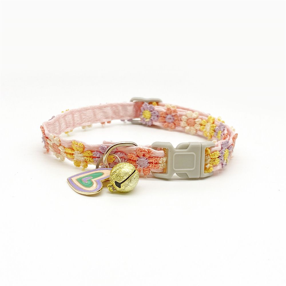 Floral Lace Pet Collar with Bell and Charm (Heart-shaped design)- Adjustable view 4