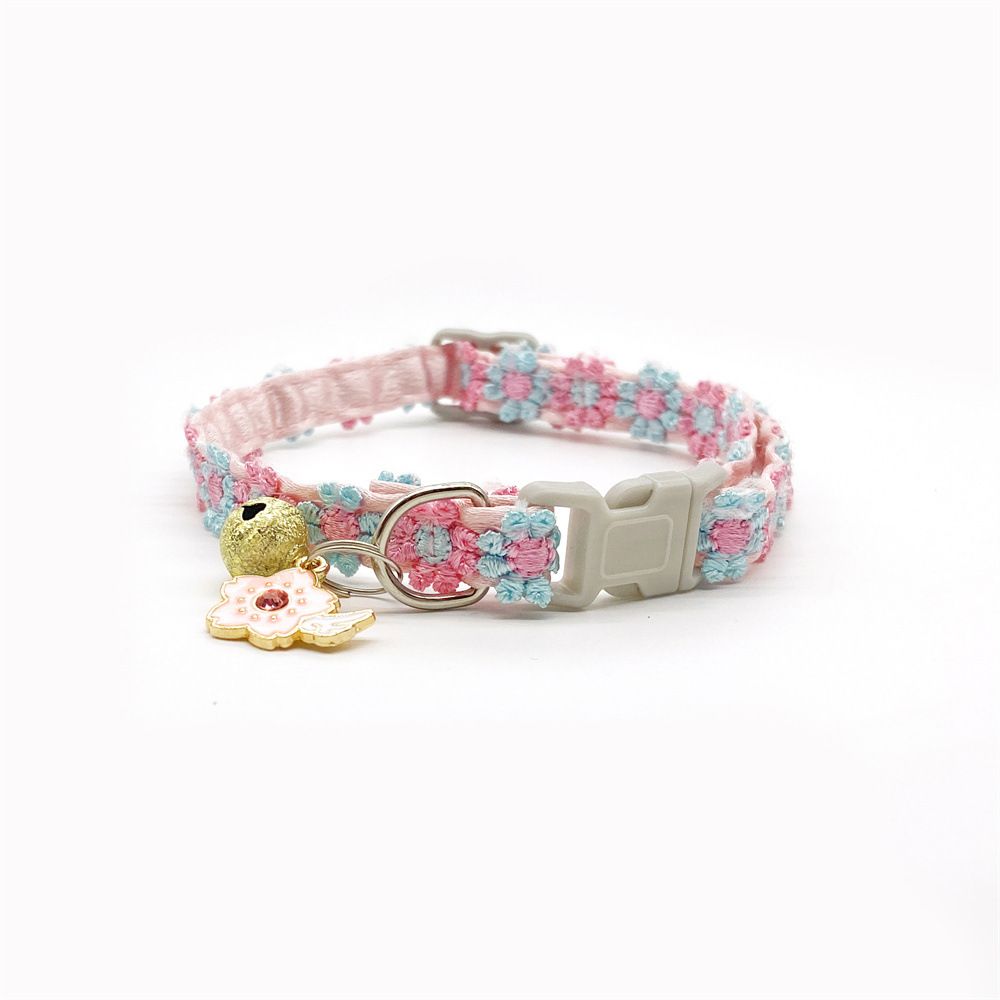 Floral Lace Pet Collar with Bell and Charm (Cherry blossom design)- Adjustable view 4