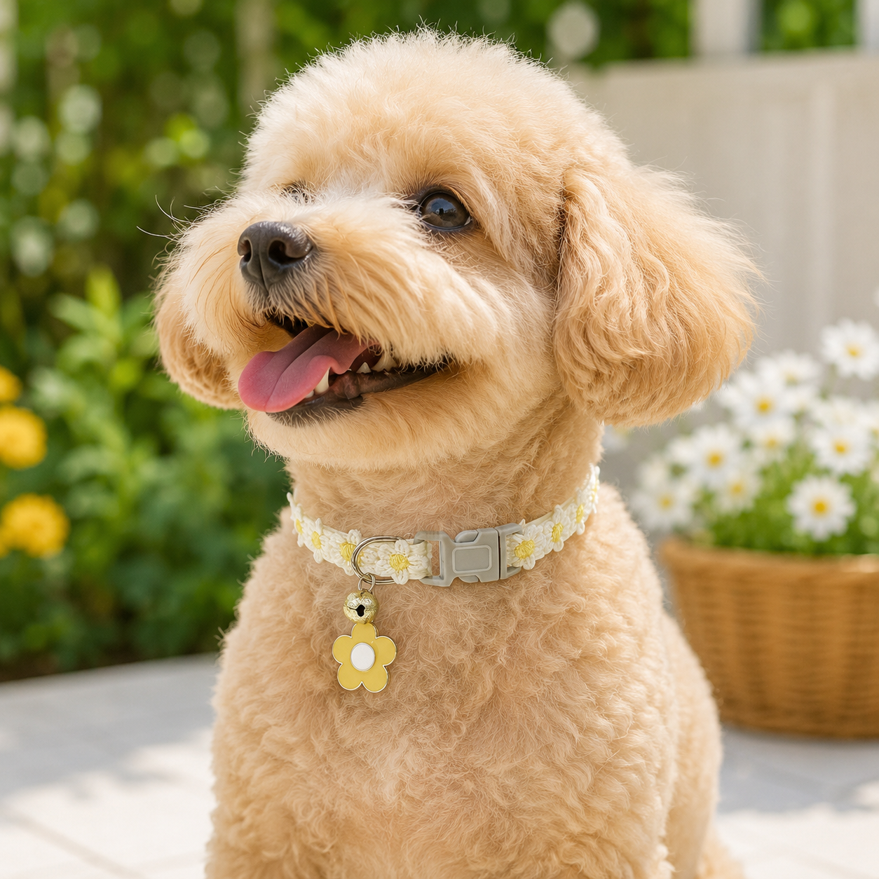 Floral Lace Pet Collar with Bell and Charm (White flower design)- Adjustable view 3