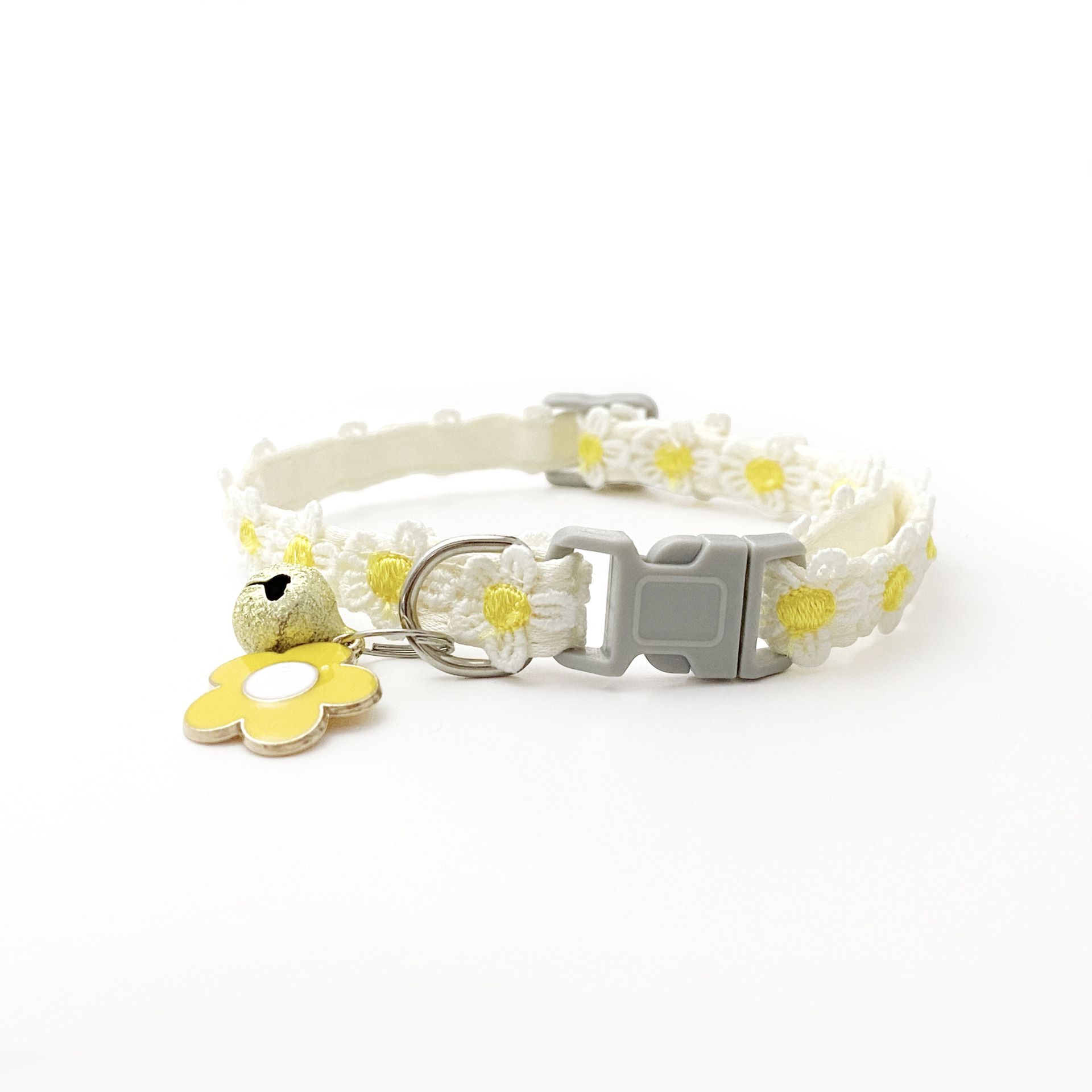 Floral Lace Pet Collar with Bell and Charm (White flower design)- Adjustable view 4