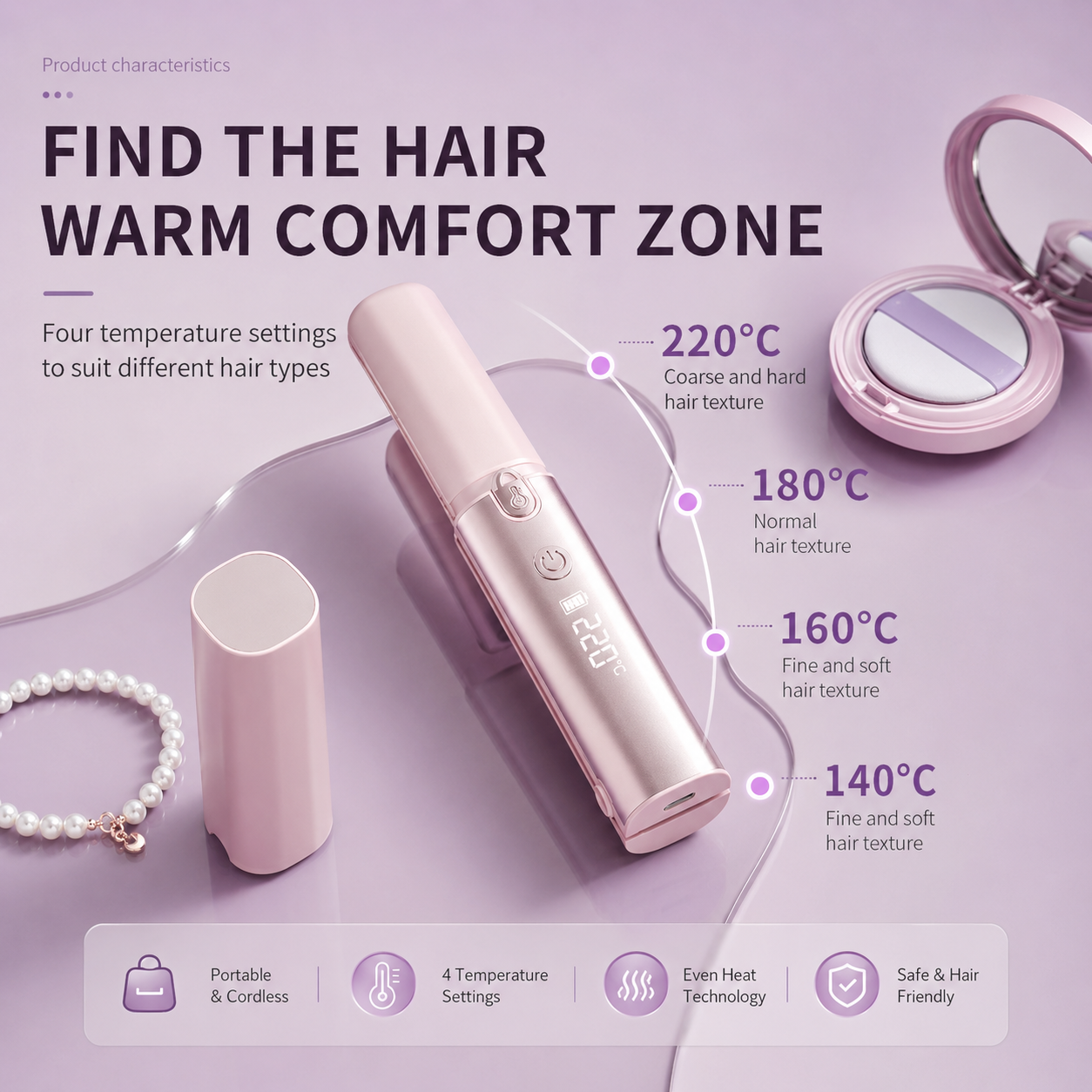 Blue Portable Cordless Hair Straightener Brush Rechargeable Mini Hair Styling Comb view 5