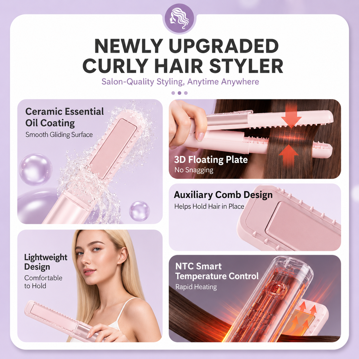 Blue Portable Cordless Hair Straightener Brush Rechargeable Mini Hair Styling Comb view 6