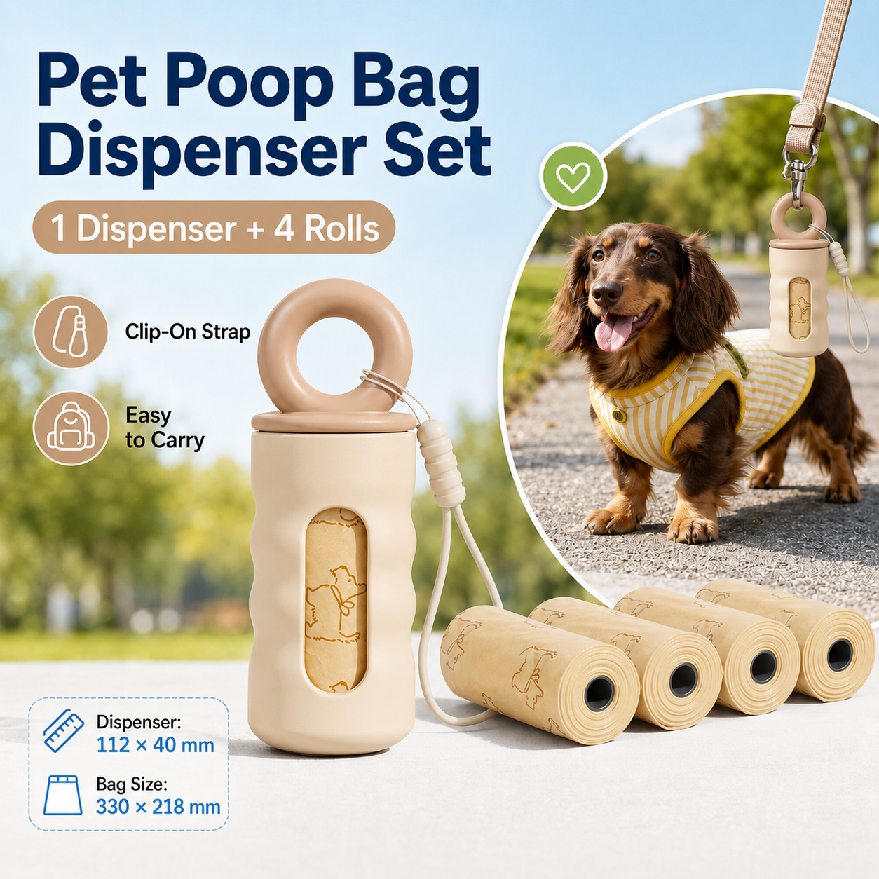 Purple Pet Poop Bag Dispenser with 4 Waste Bag Rolls Portable Dog Waste Bag
