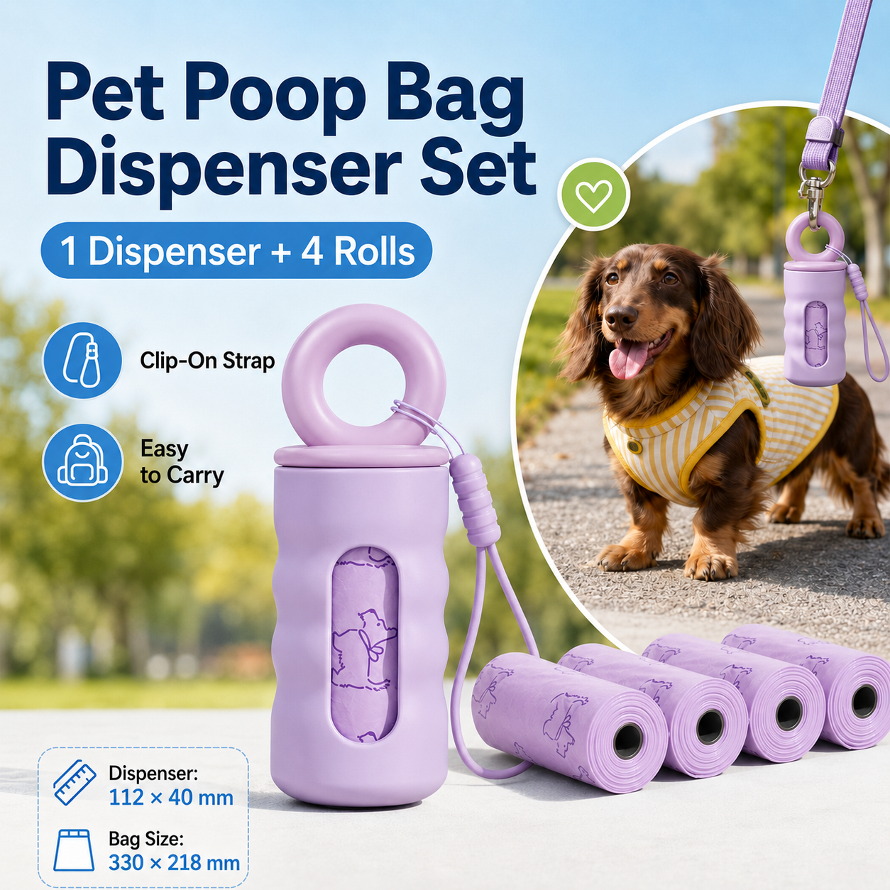Milk Coffee Color Pet Poop Bag Dispenser with 4 Waste Bag Rolls Portable Dog